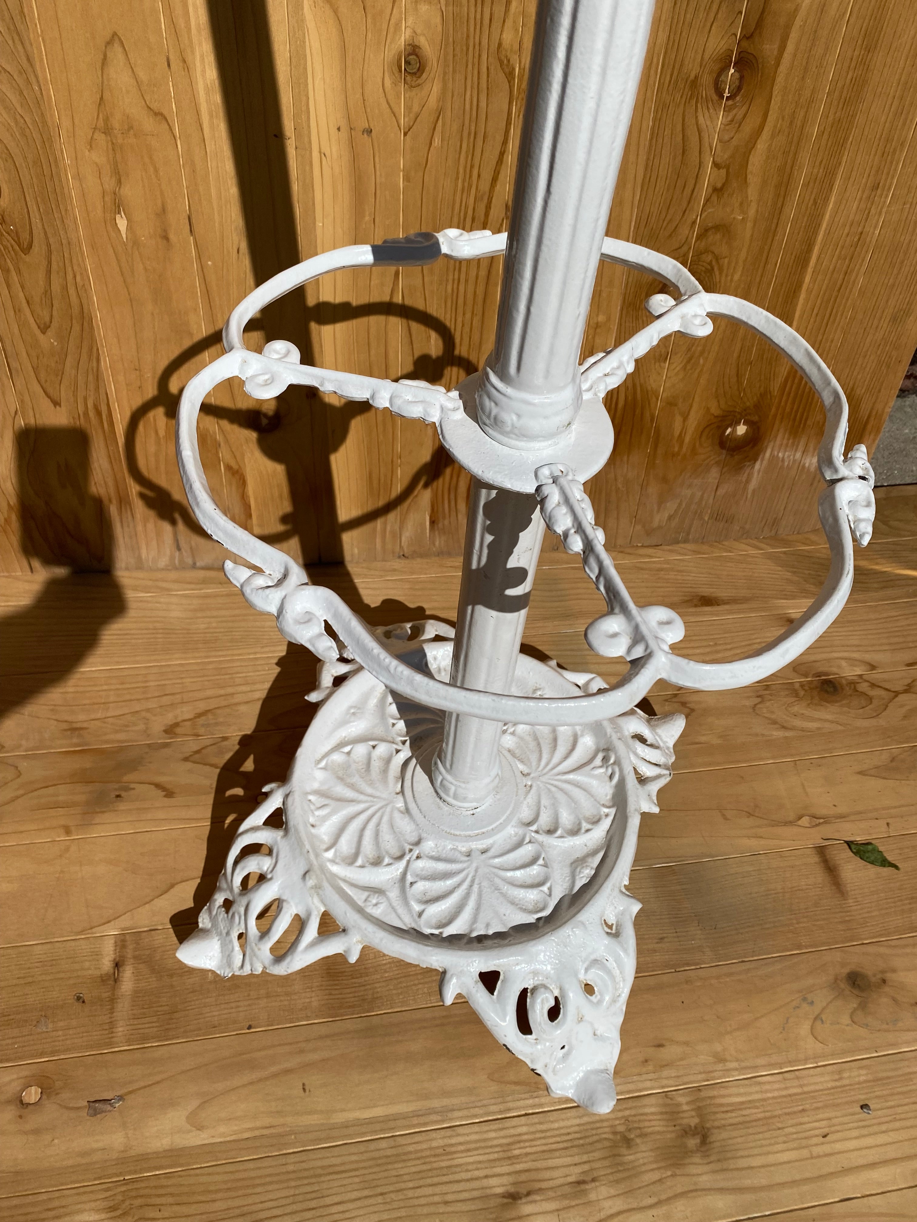 Antique Cast Wrought Iron White Painted Hall Tree