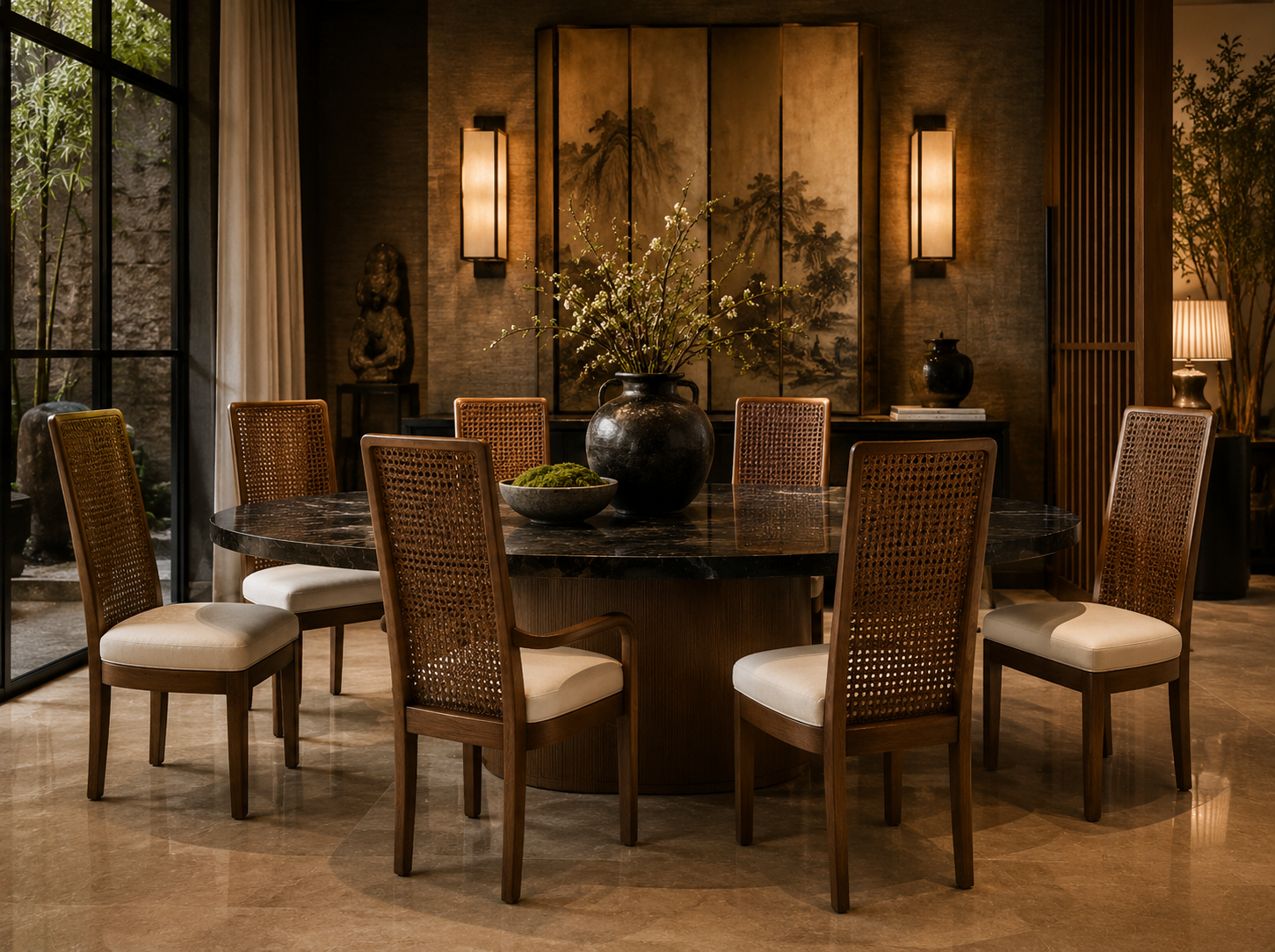 MCM American of Martinsville Cane Dining Chairs - 6