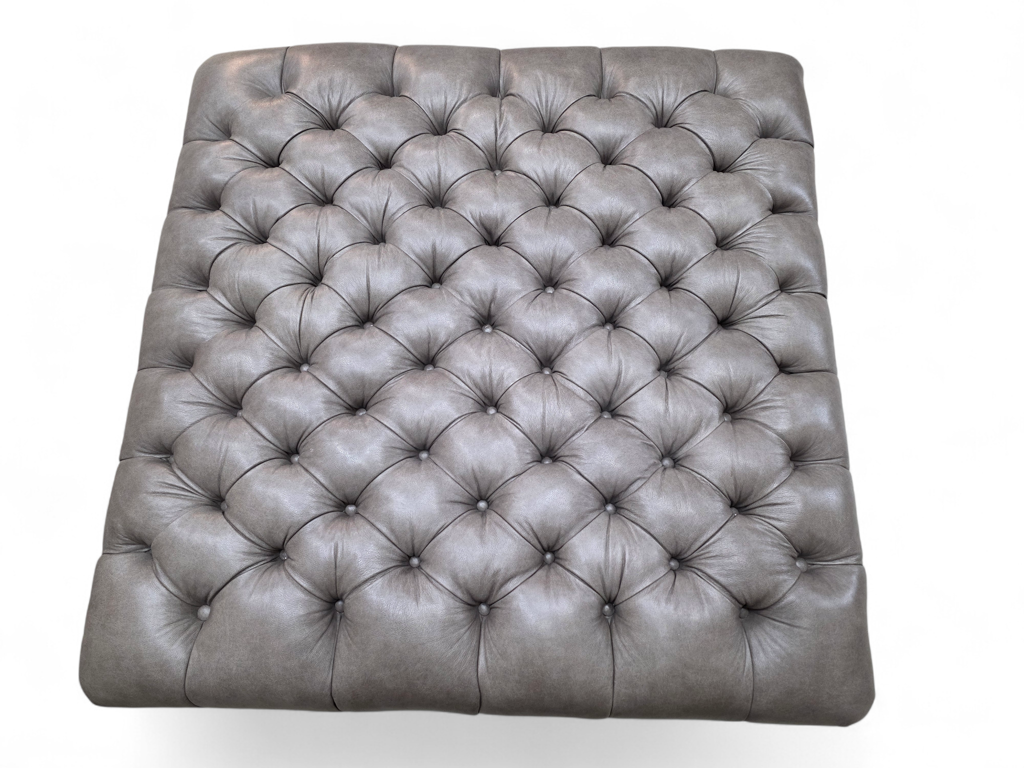 Vintage Chesterfield Style Tufted Gray Leather Ottoman
