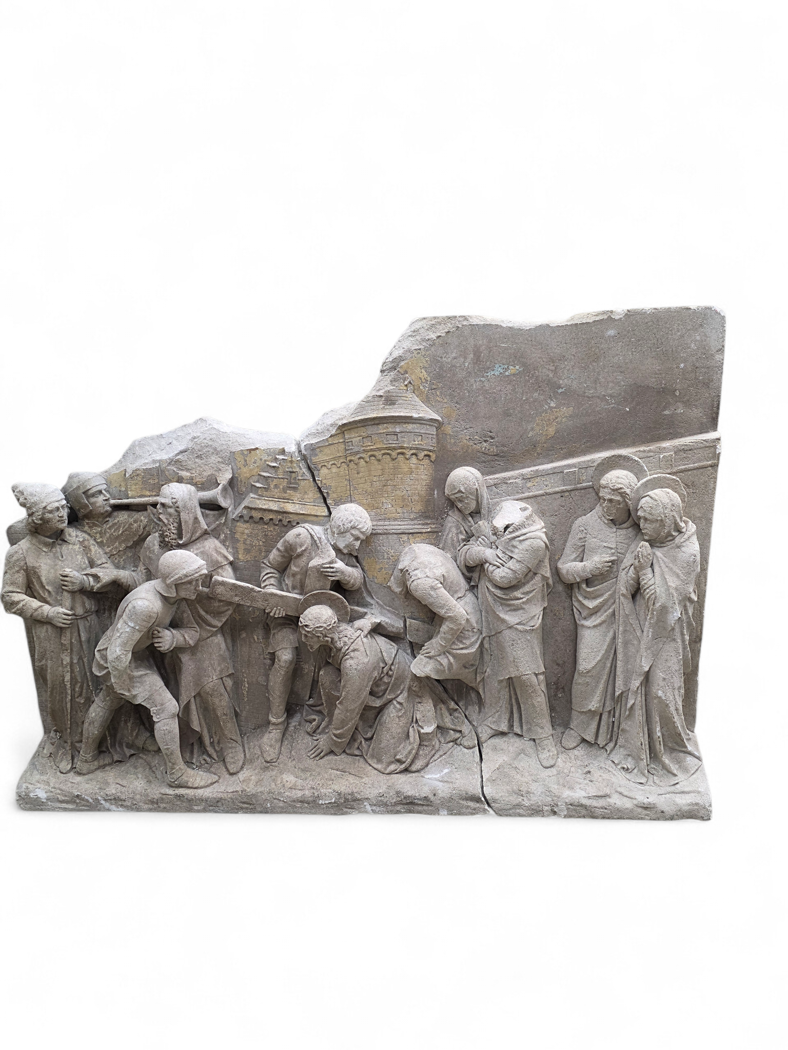 Antique Monumental European "Stations of The Cross" Stone Relief Panels — Pair