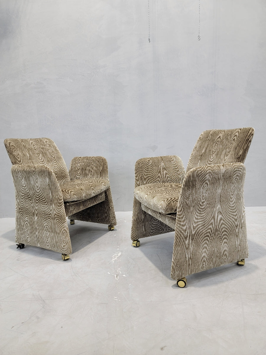 Vintage Postmodern Tilting Club Chairs By Chromcraft Newly Upholstered in Chenille