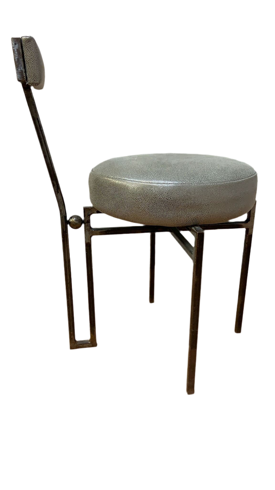 Vintage Modernist Forged Iron Accent Chair Newly Reupholstered