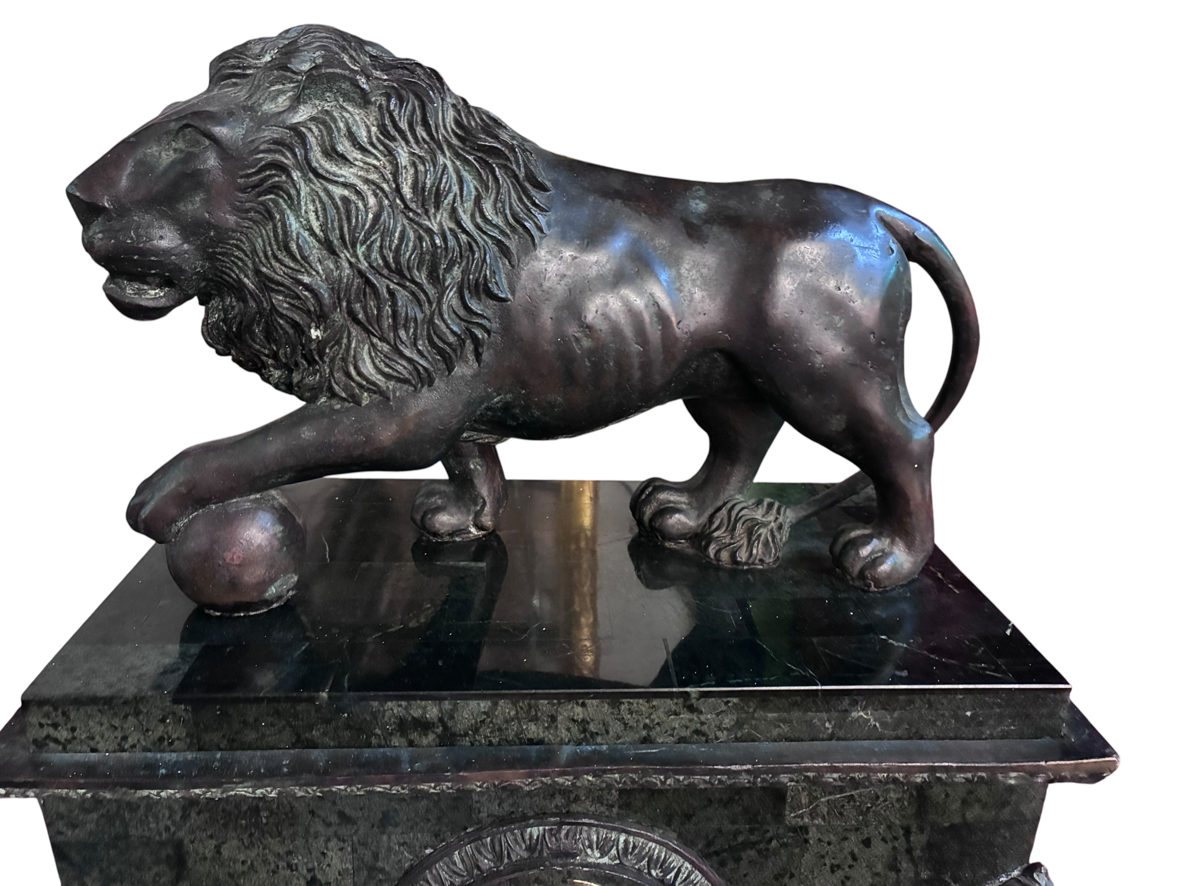 HOLD - Antique French Marble Lion Mantel Clock