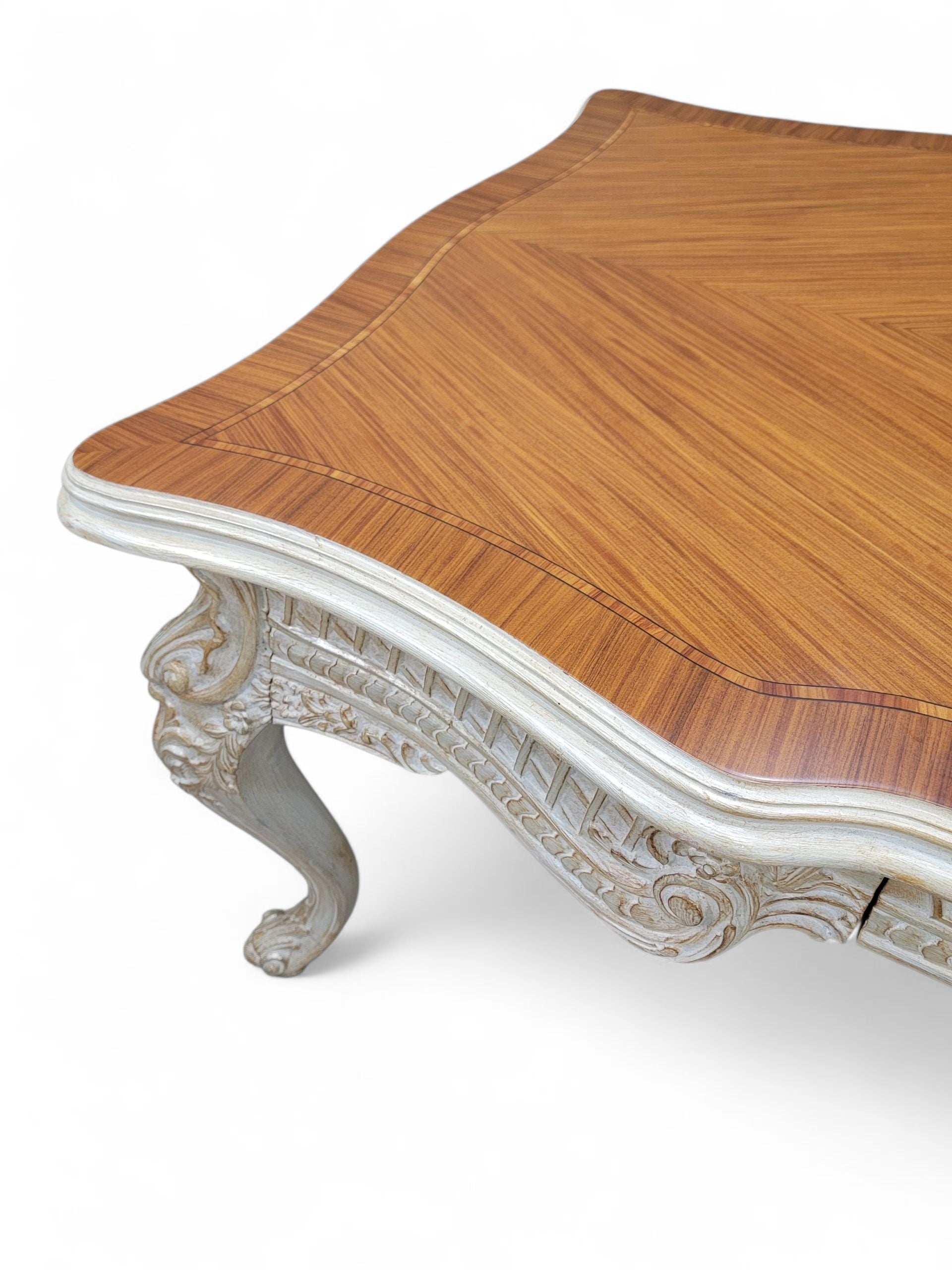 Vintage French Provincial Style Carved Antique White Writing Desk