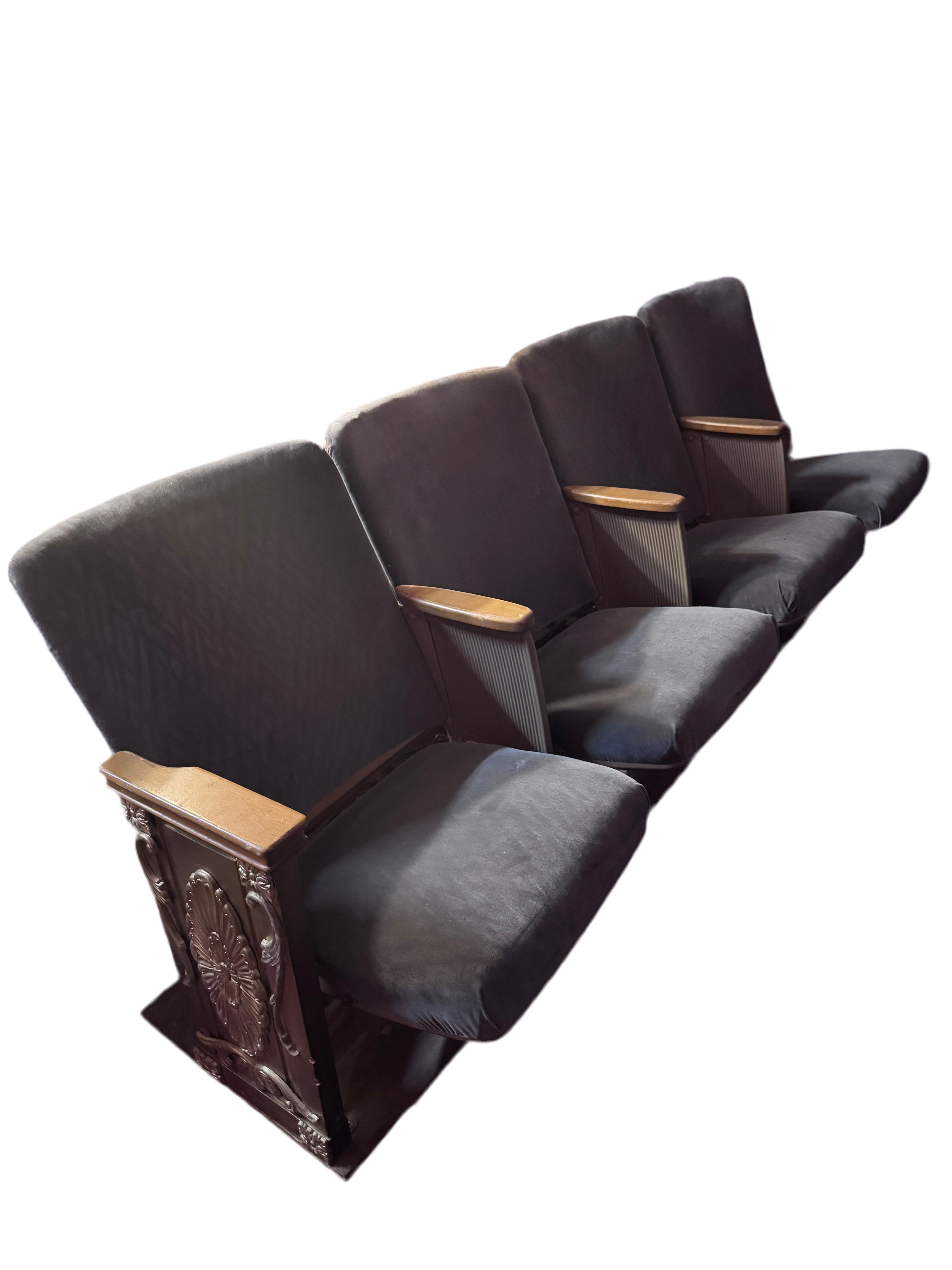 Antique Art Deco Heywood Wakefield Theater Seats in Original Fabric - Set of 4
