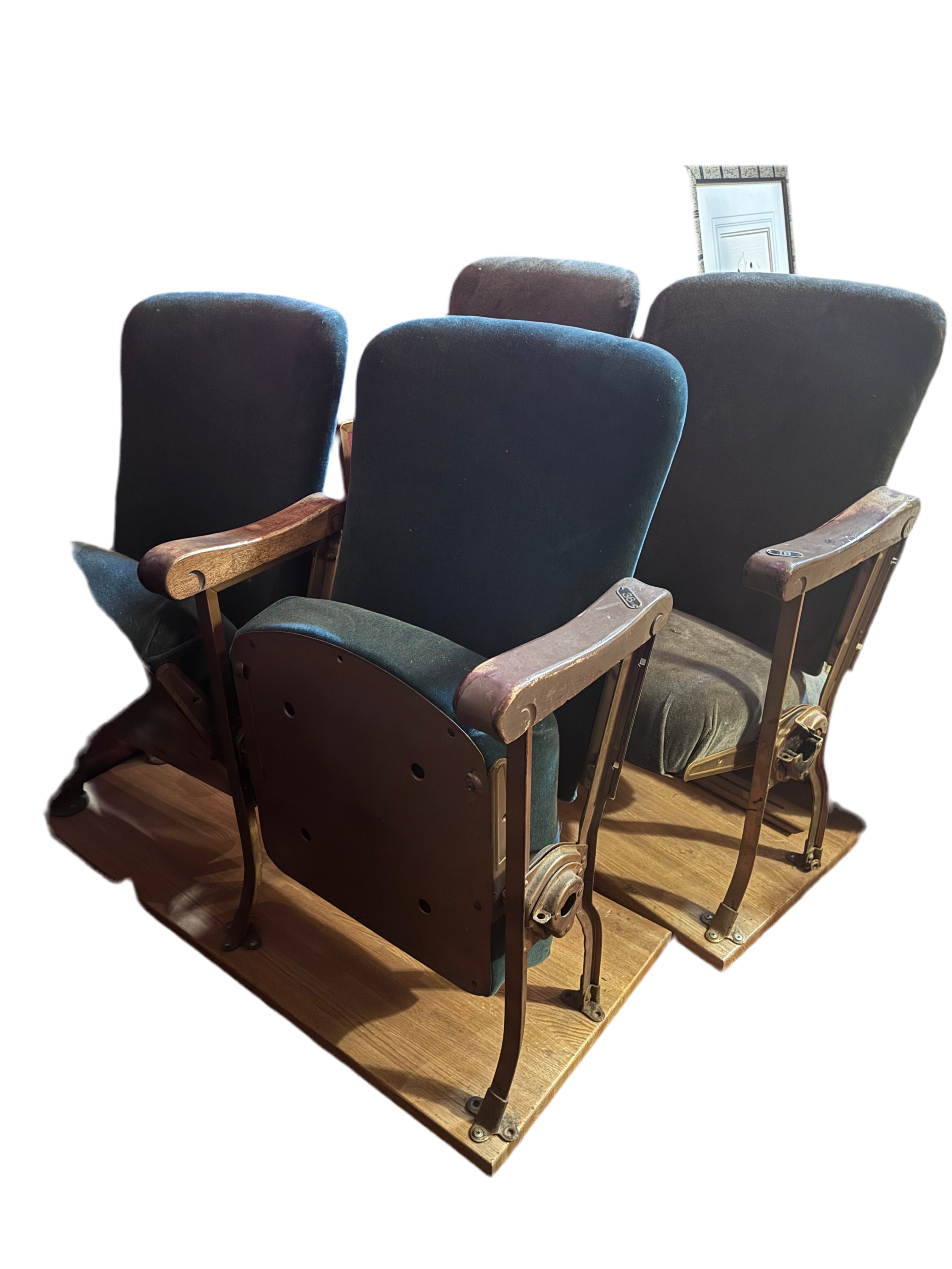 Antique Art Deco Heywood Wakefield Theater Seats in Original Fabric - Set of 4