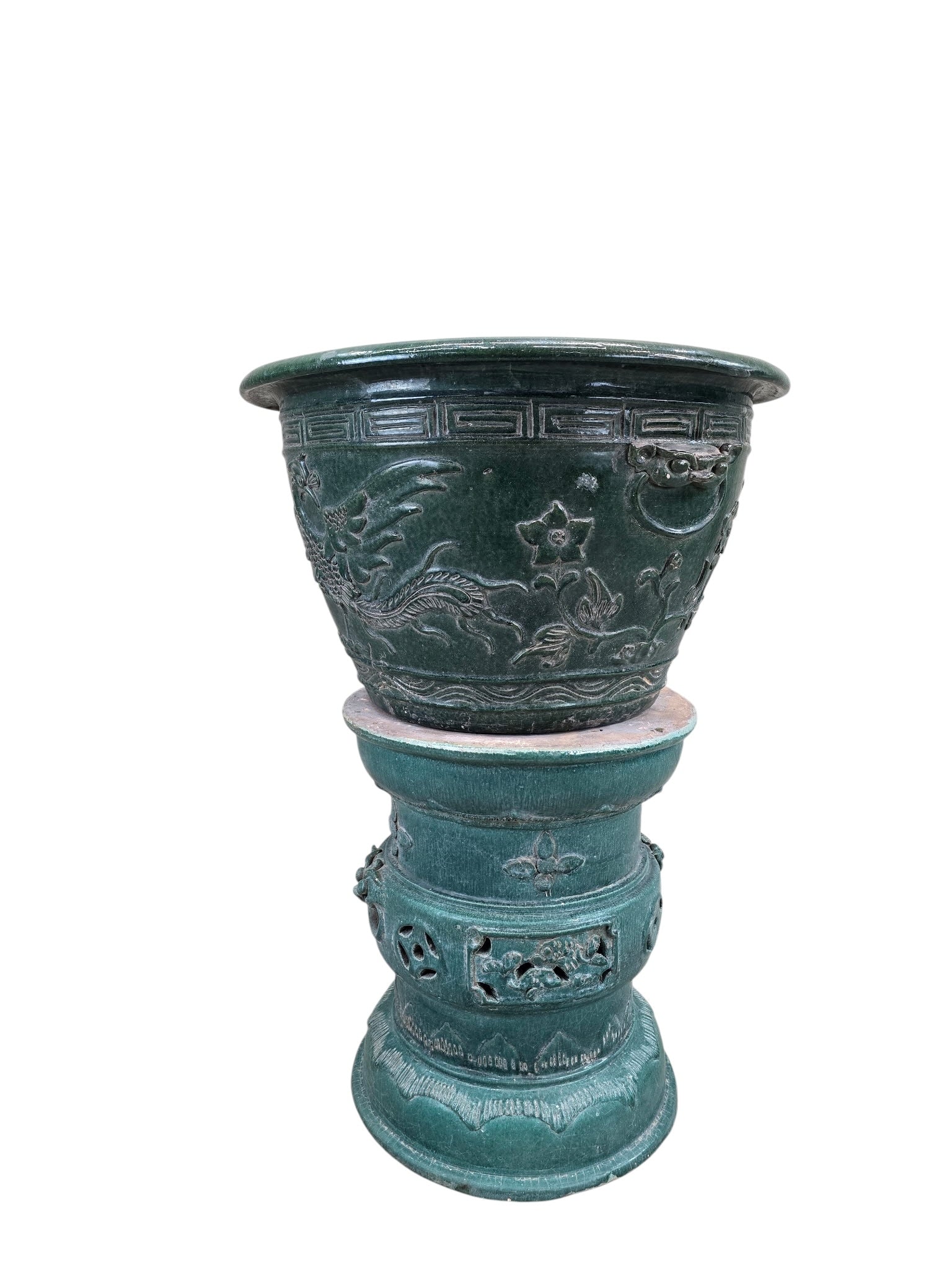 Antique Green Glazed Planter Pot Vase from Guangdong Province