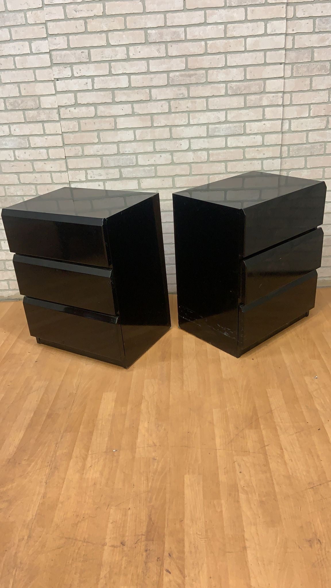 MCM Lane Black Lacquer Pair of Side Tables and Desk - 3 Piece Set