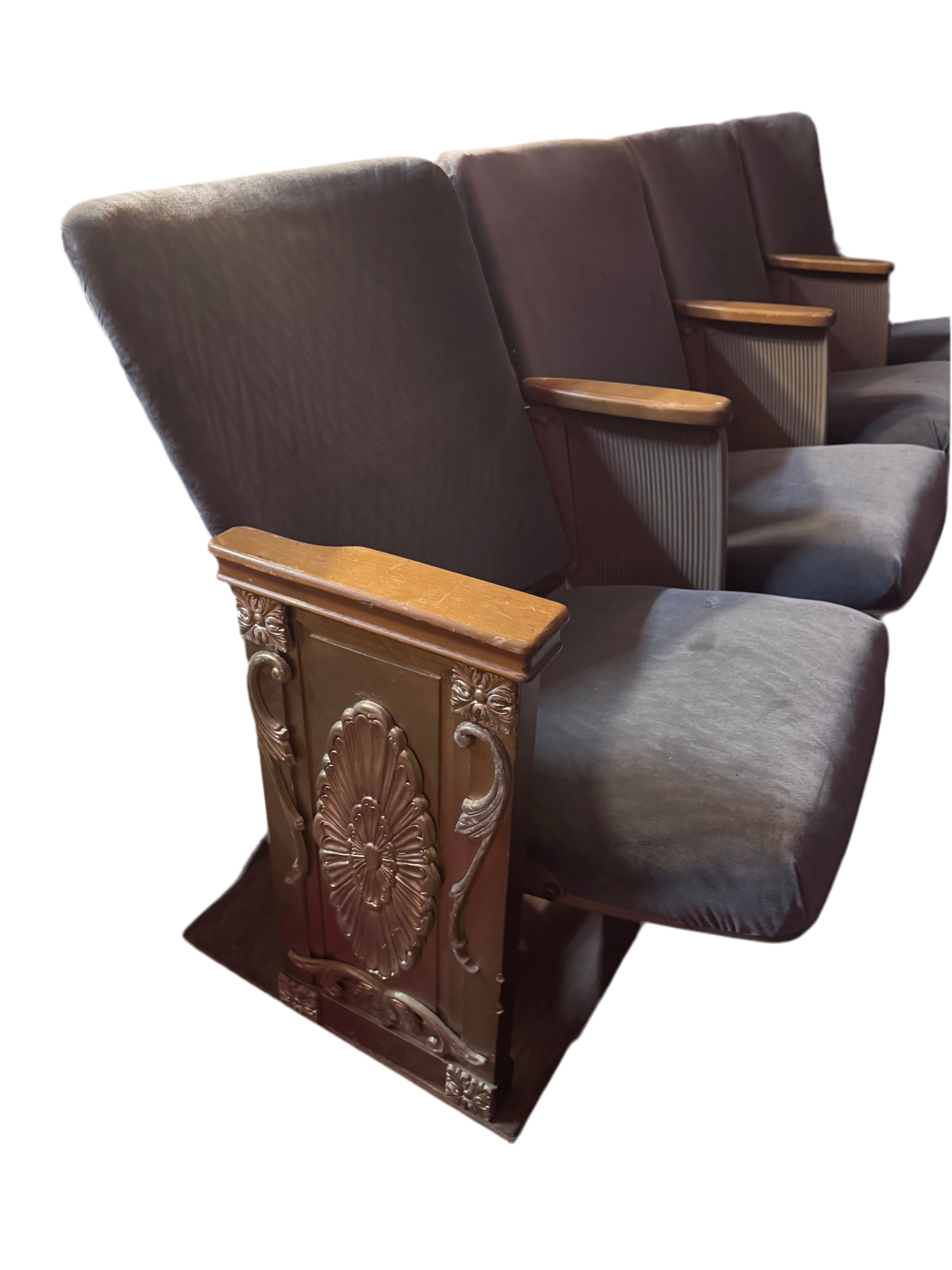 Antique Art Deco Heywood Wakefield Theater Seats in Original Fabric - Set of 4