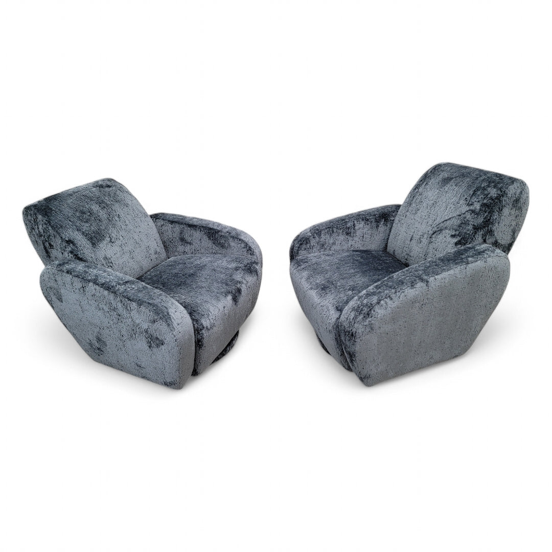 Postmodern Vladimir Kagan for Preview Swivel Lounge Chairs Newly Upholstered in Italian Boucle - Pair