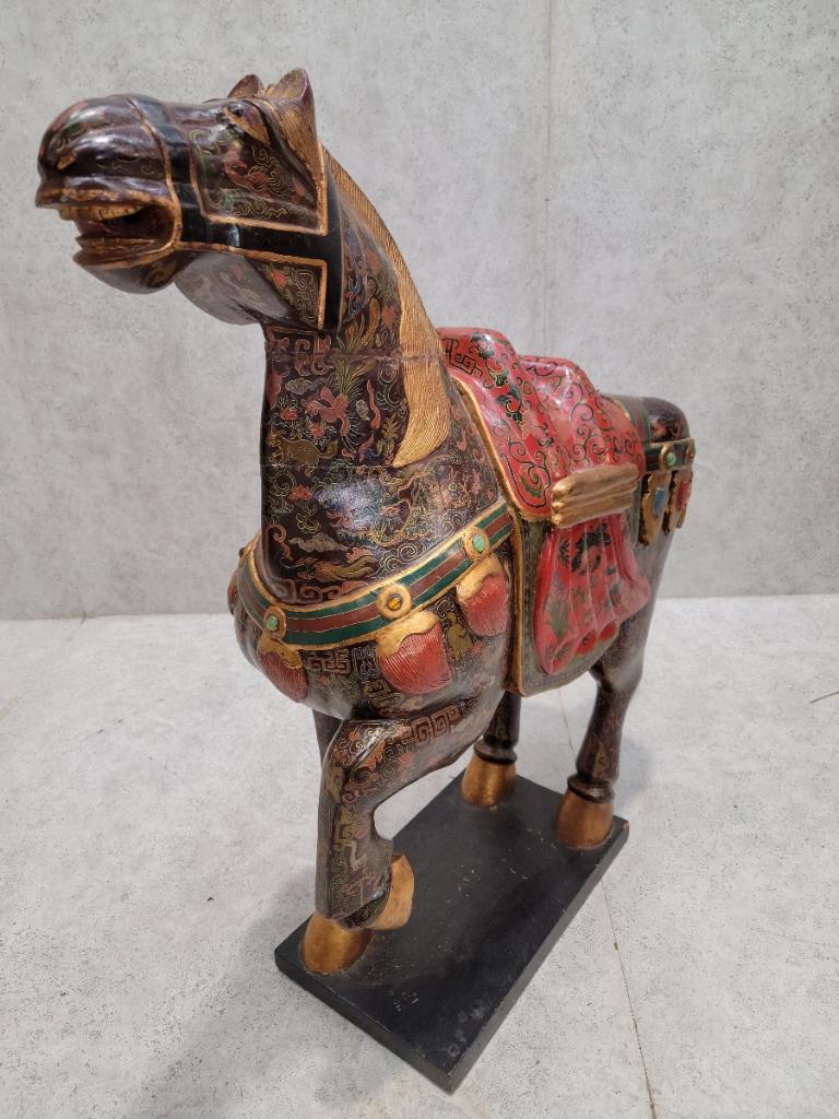 Vintage Tang Dynasty Style War Horse Floor Statues Sculptures - Set of 2