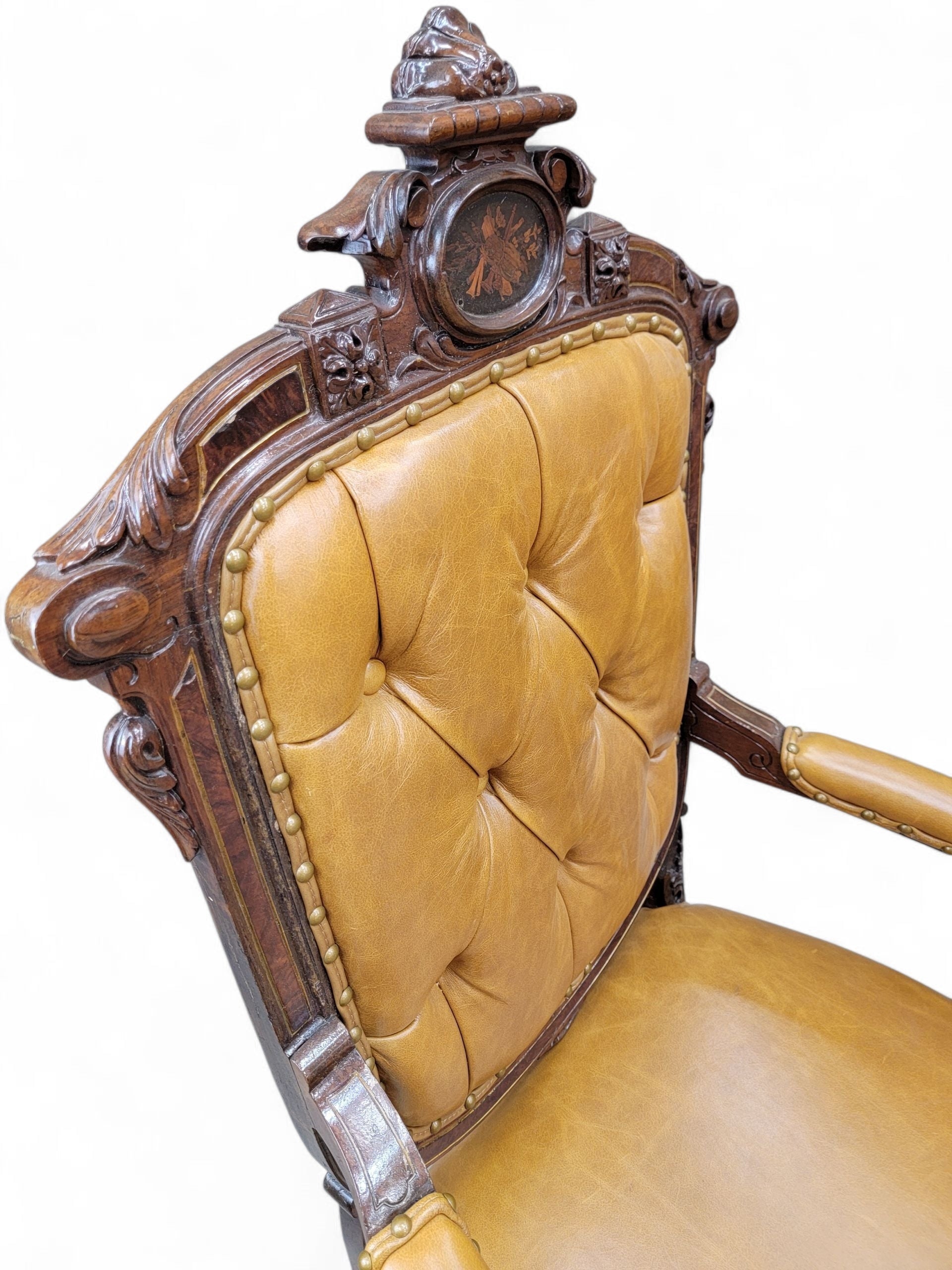 Antique French Regency Style Rosewood Parlor Set Newly Reupholstered - 4