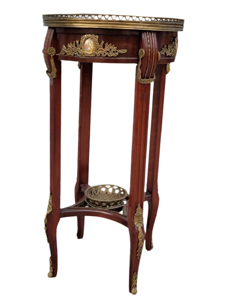 Antique French Louis XVI Style Mahogany with Brass Ormolu Accent Table