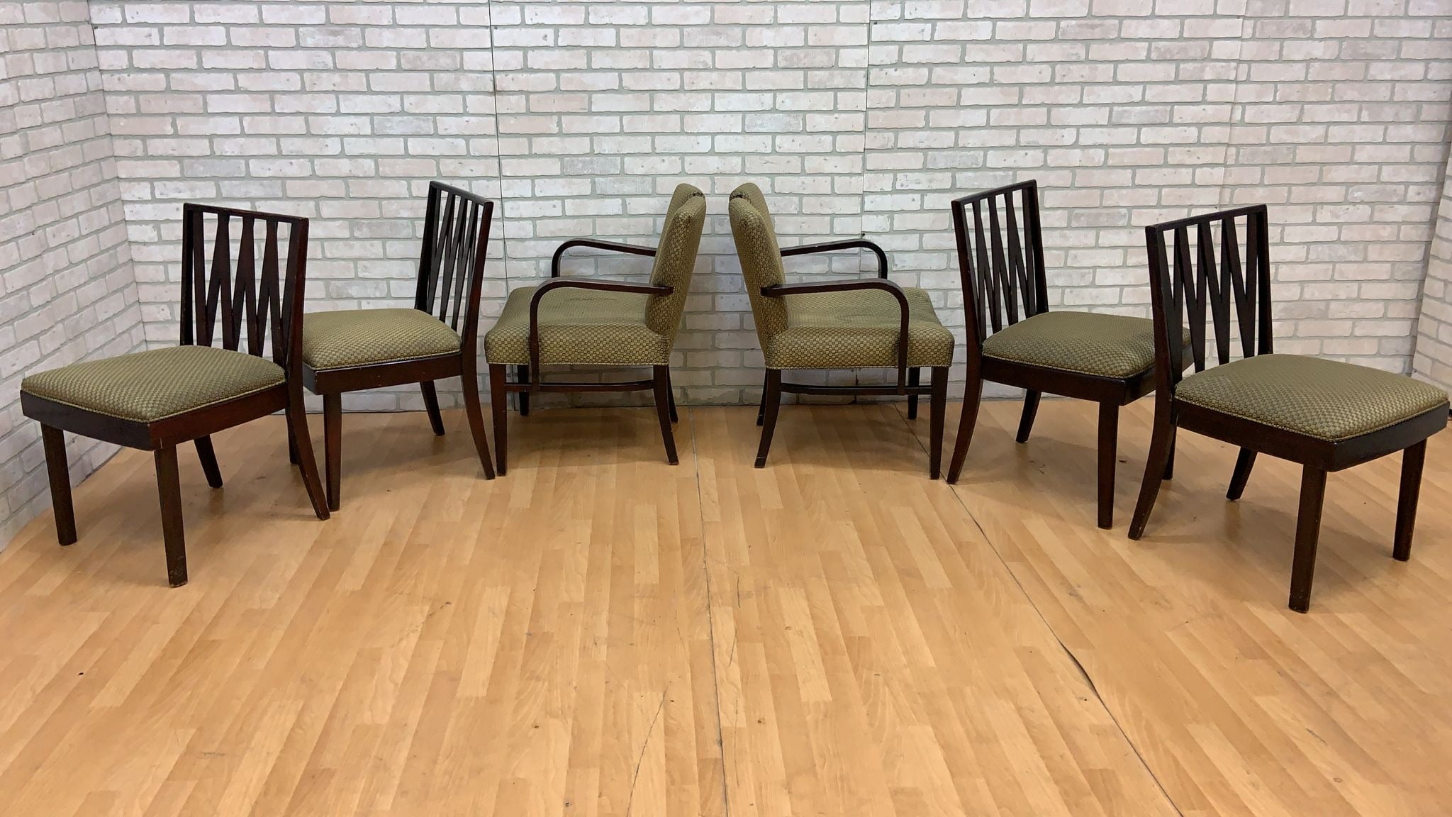 Art Deco Paul Frankl for Johnson Furniture Mahogany & Cork Dining Set - 9 Piece Set