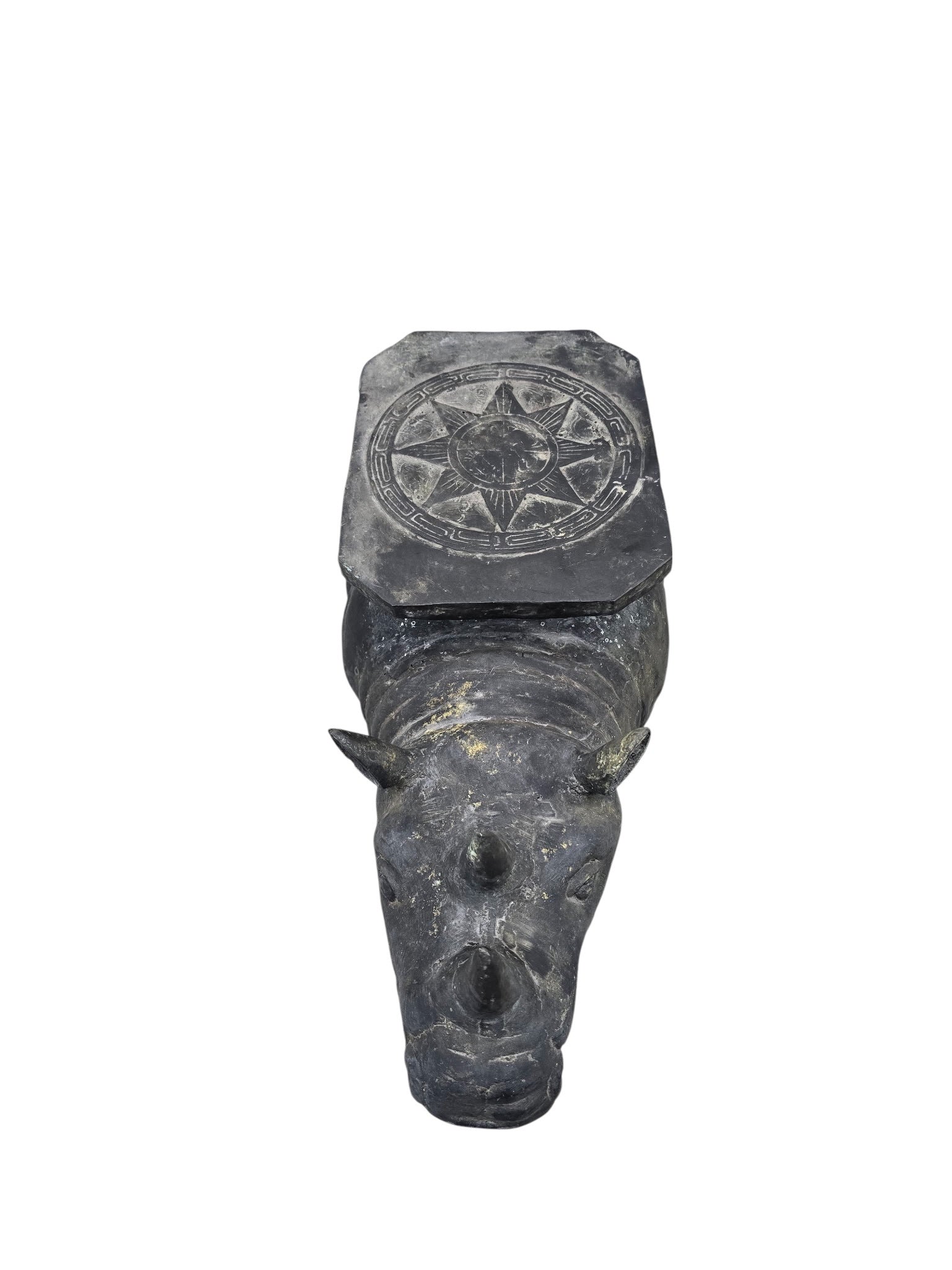 Antique Balinese Hammered Bronze Rhino Plant Stands / Cocktail Tables – Set of 2