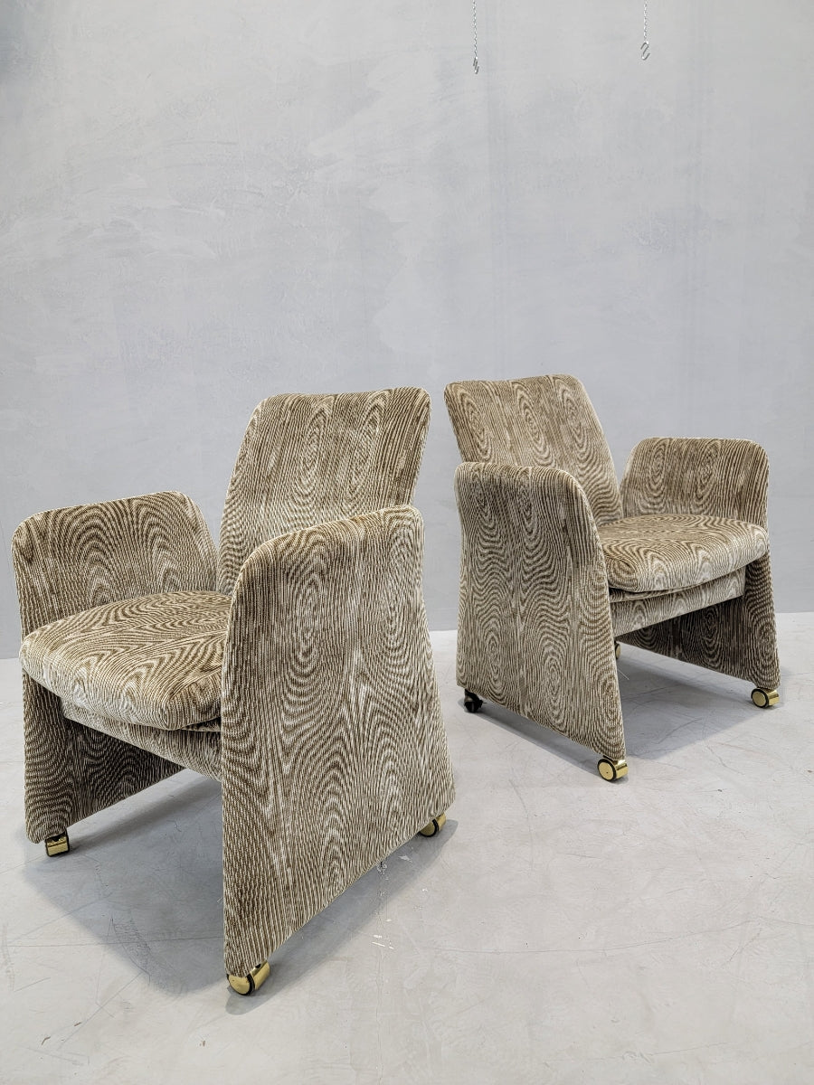 Vintage Postmodern Tilting Club Chairs By Chromcraft Newly Upholstered in Chenille