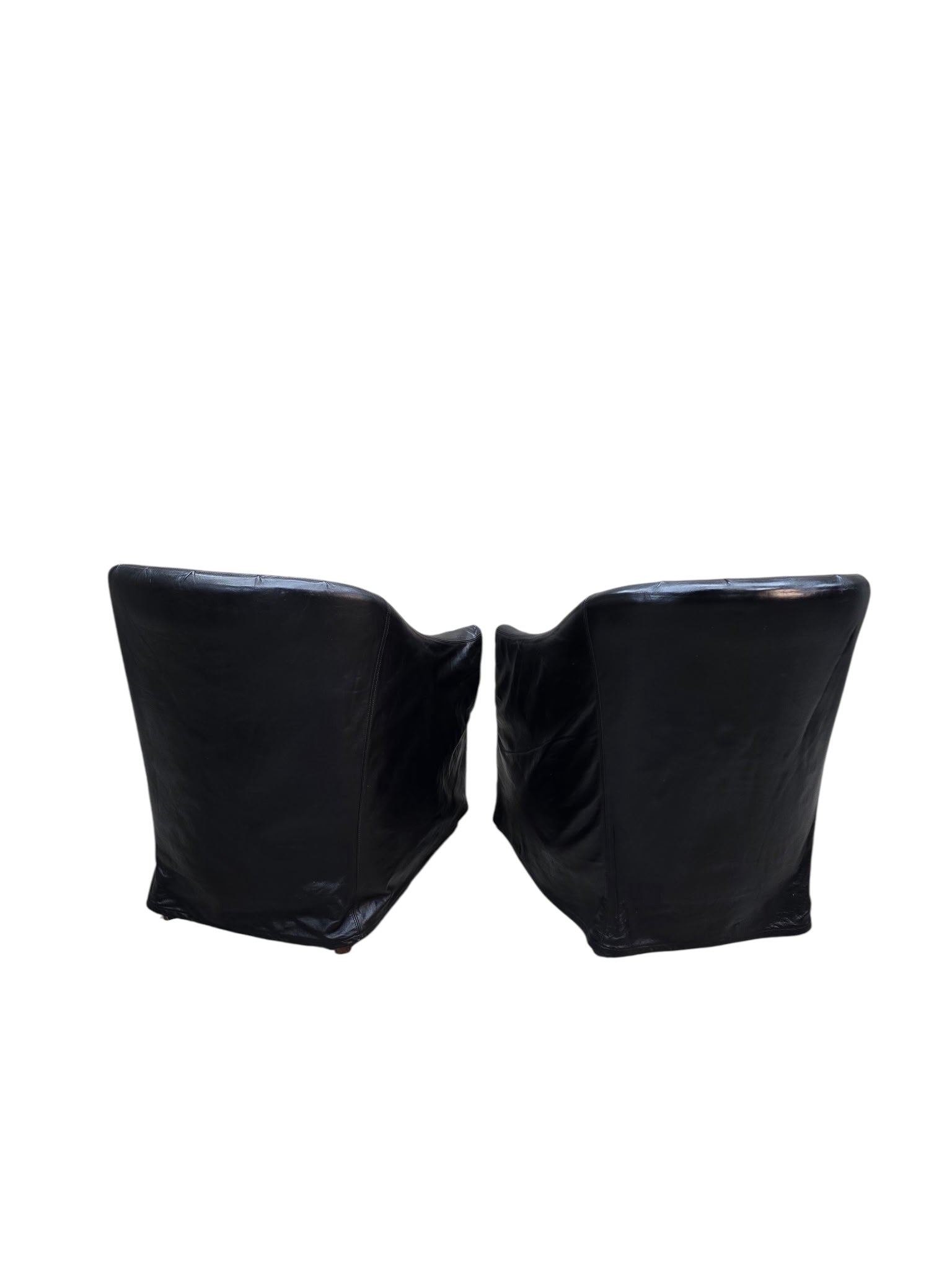 Vintage Barrel Back Club Chairs in Black Leather by Niedermaier - Pair