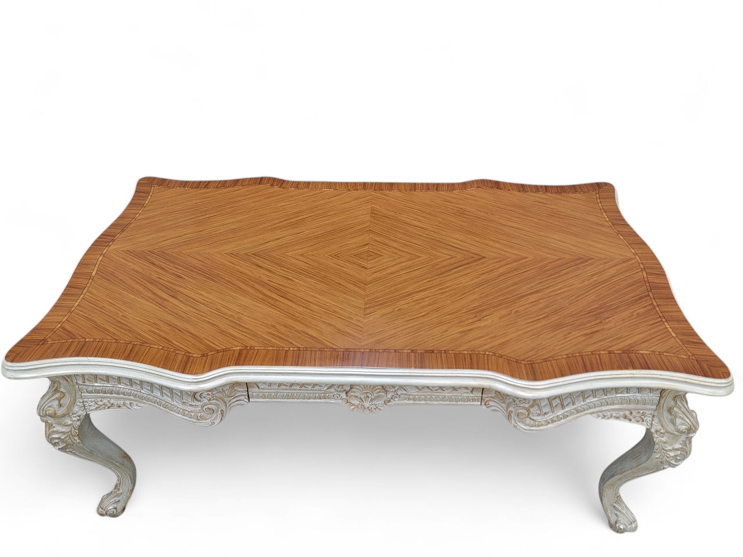 Vintage French Provincial Style Carved Antique White Writing Desk