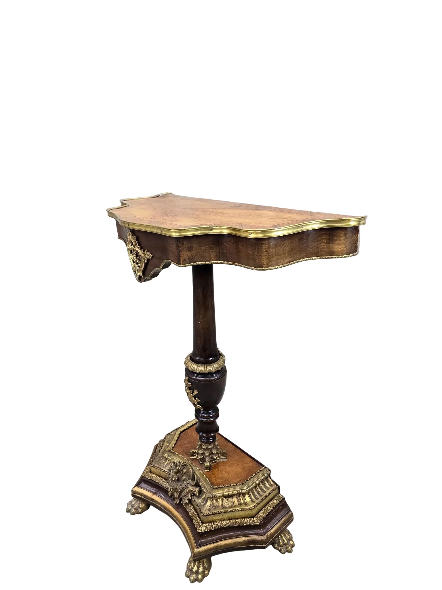 Vintage French Louis XV Style Walnut & Gilt Bronze Console Table