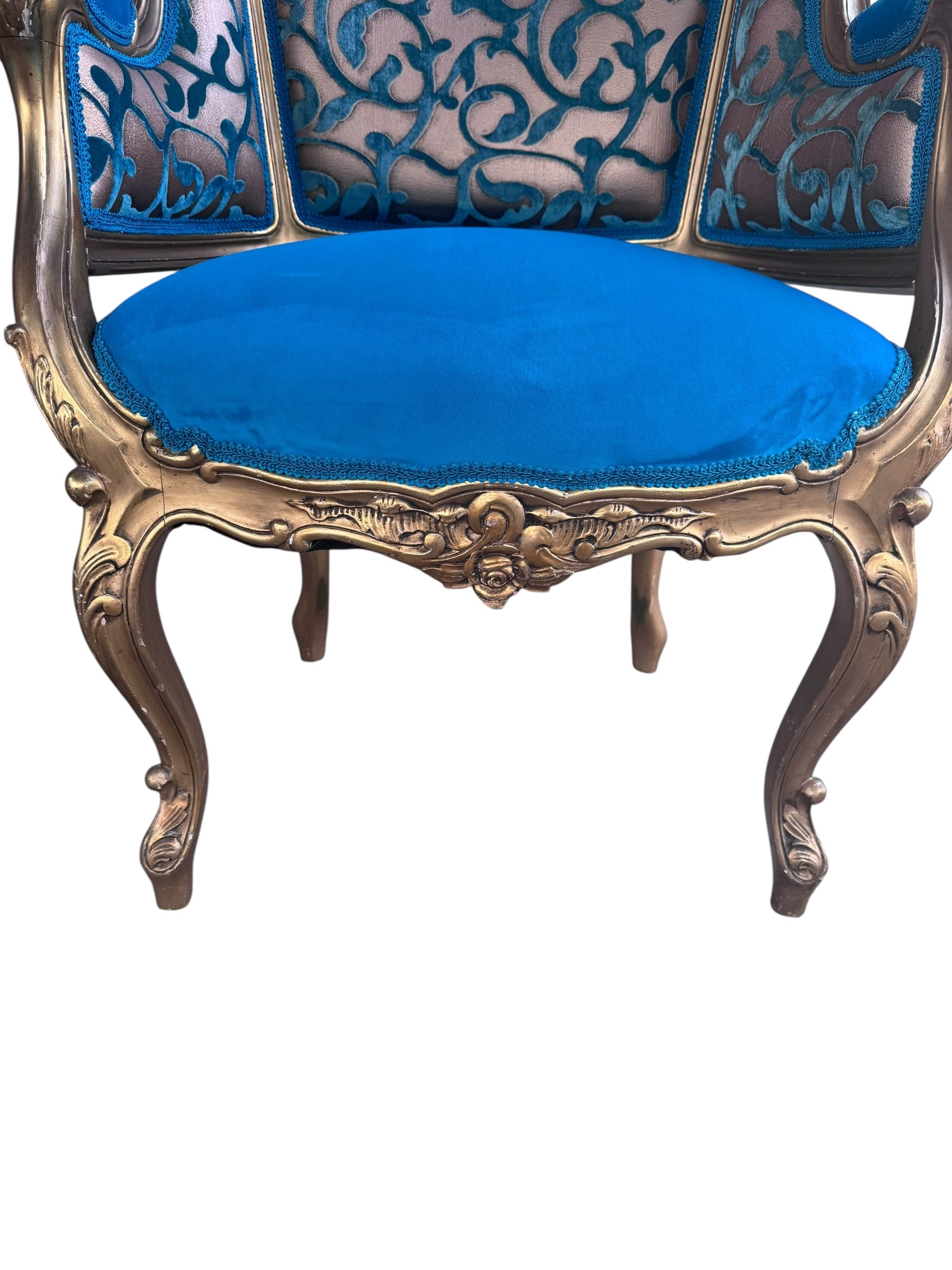 Antique French Louis XV Style Carved Bergere Giltwood Chairs - Pair