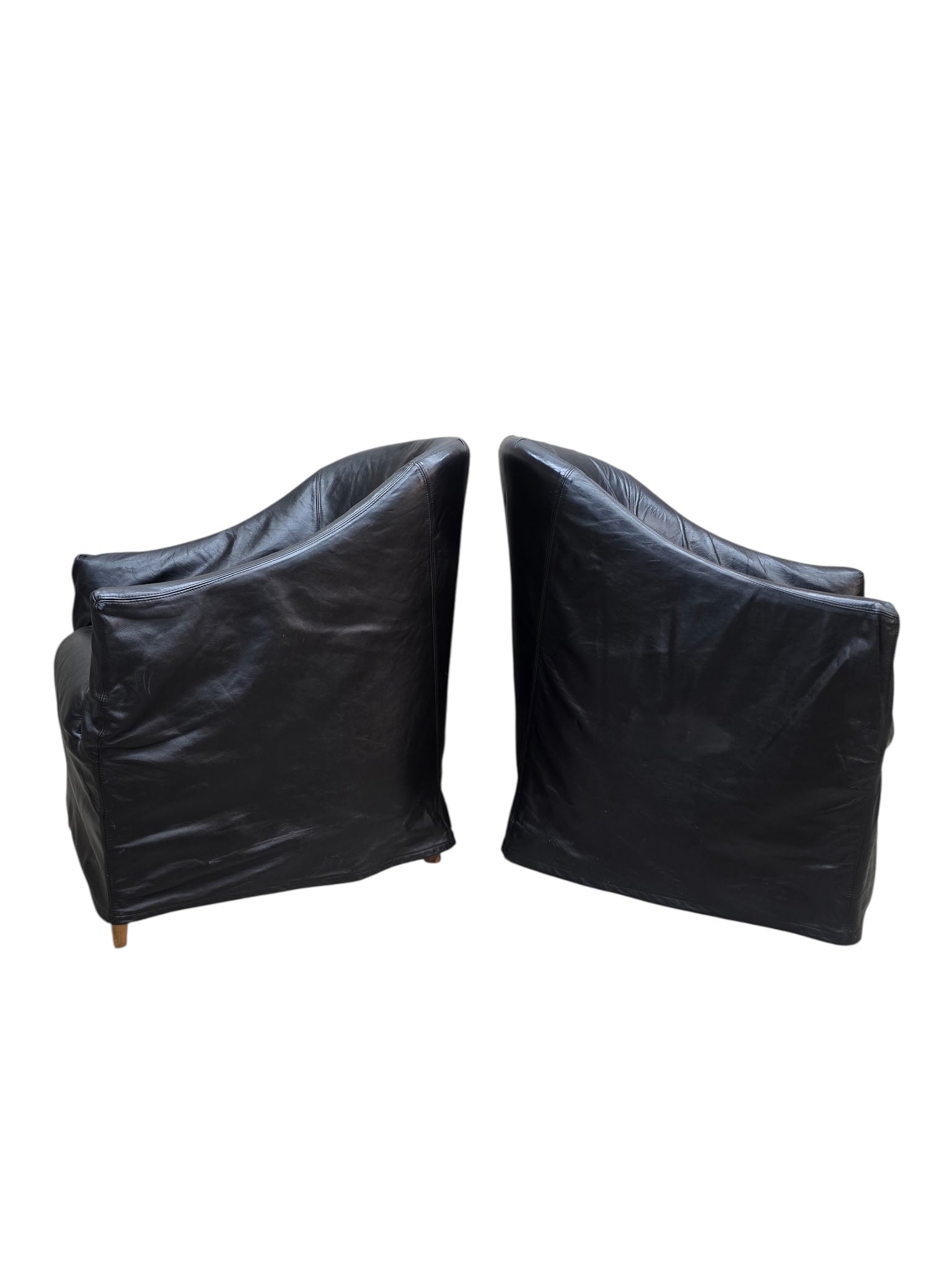 Vintage Barrel Back Club Chairs in Black Leather by Niedermaier - Pair