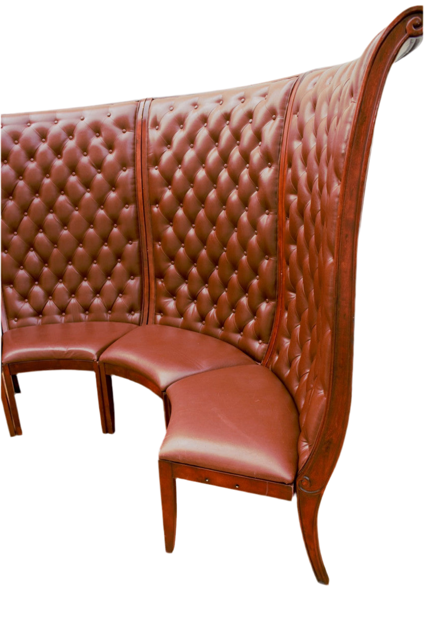 Vintage Asian Style Semi Circular Booth in Mahogany and Tufted Leather - Set of 2