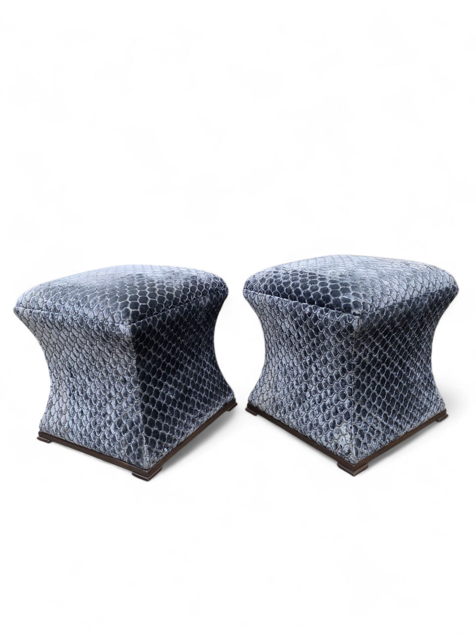 Custom Concave Ottomans Newly Reupholstered - Pair