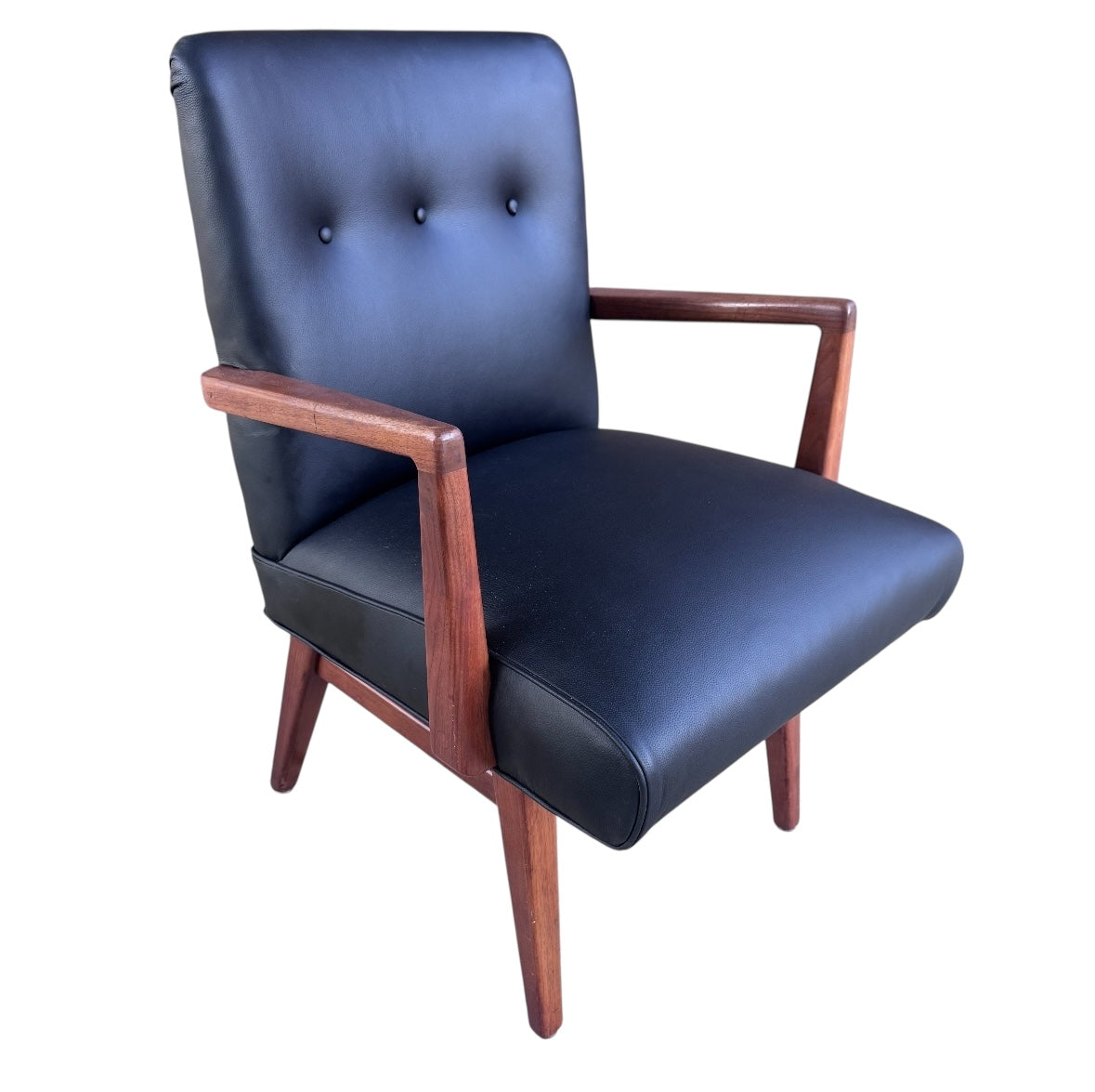 Mid Century Modern Jens Risom Side Chair In Black Leather