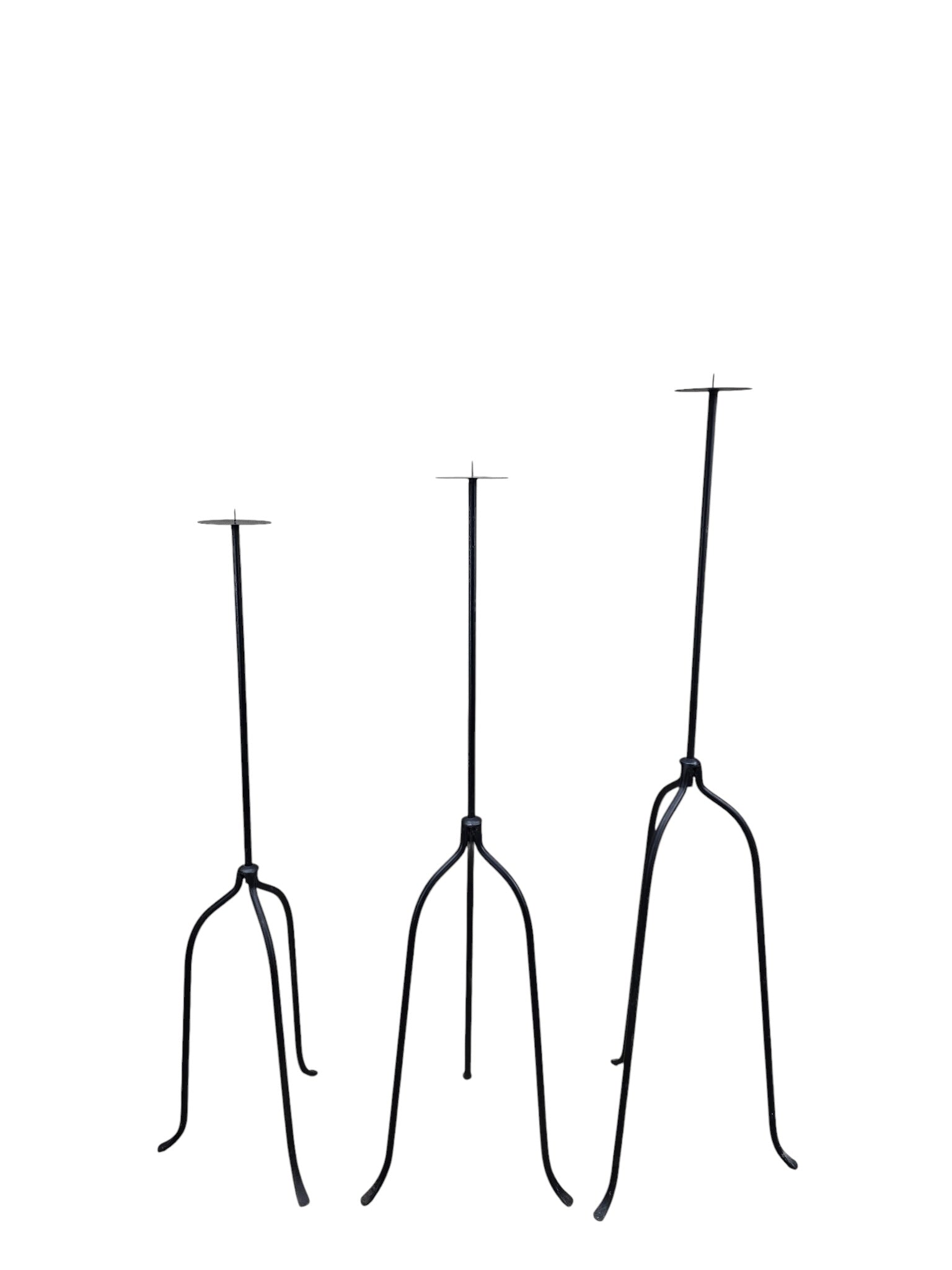 Vintage Black Iron Nail-Top Candle Stands – Set of 3