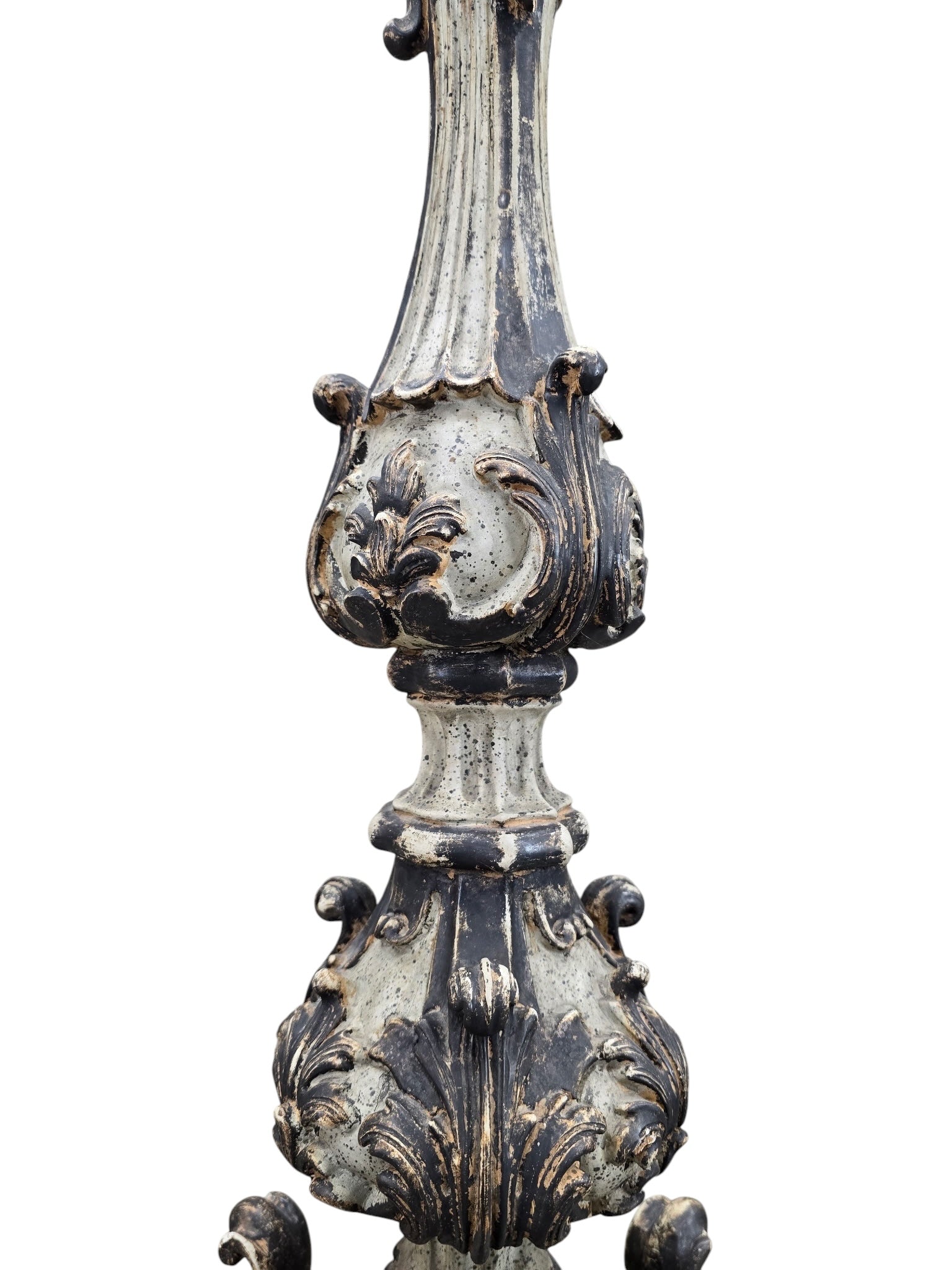 Italian Baroque Revival Monumental Carved Polychrome & Gilt Floor Candlestick