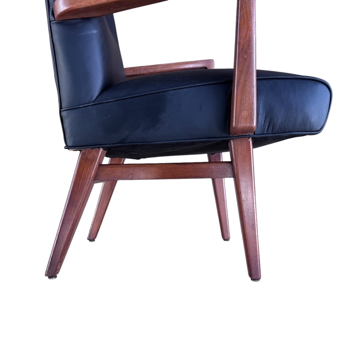 Mid Century Modern Jens Risom Side Chair In Black Leather