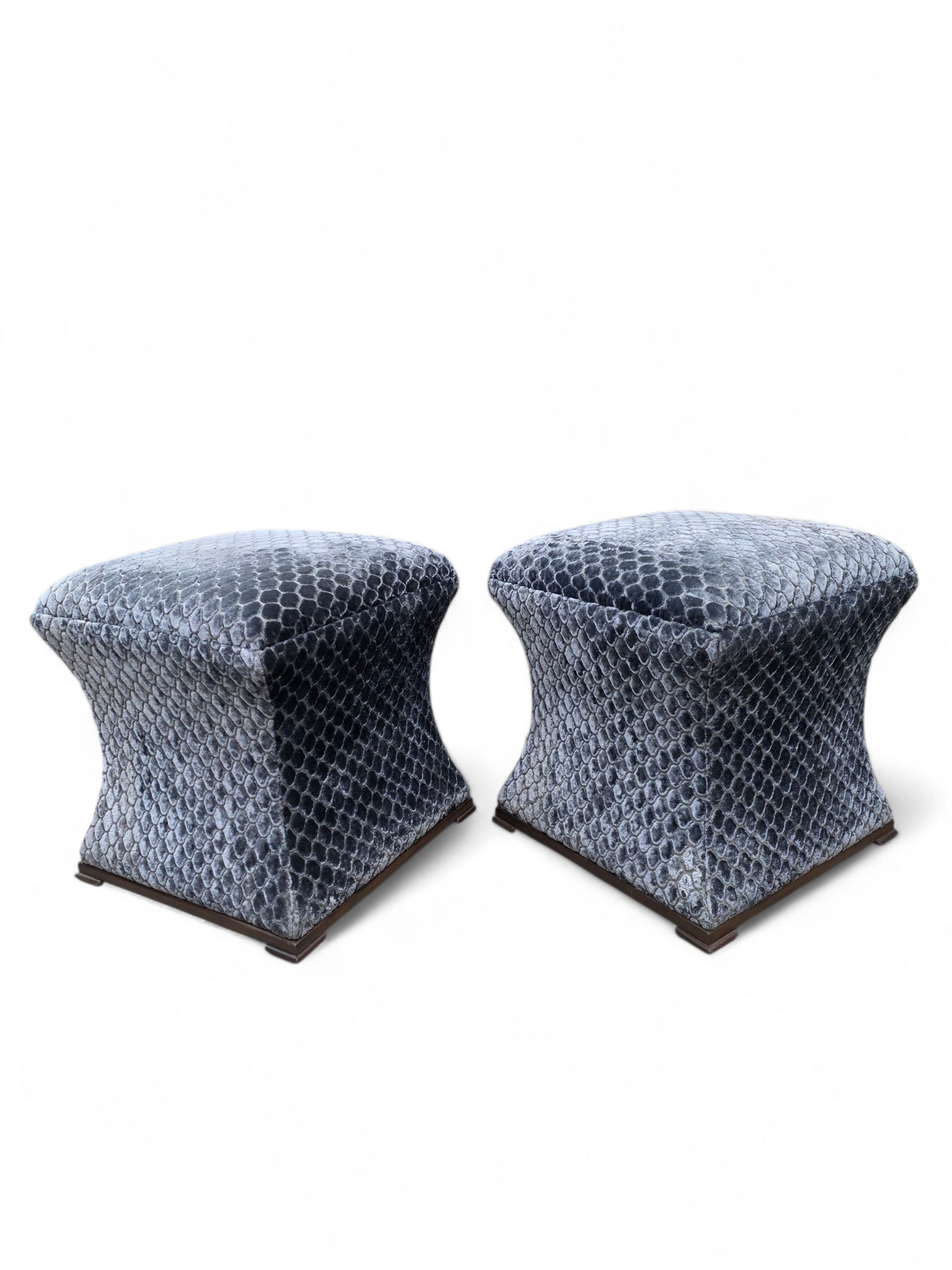 Custom Concave Ottomans Newly Reupholstered - Pair