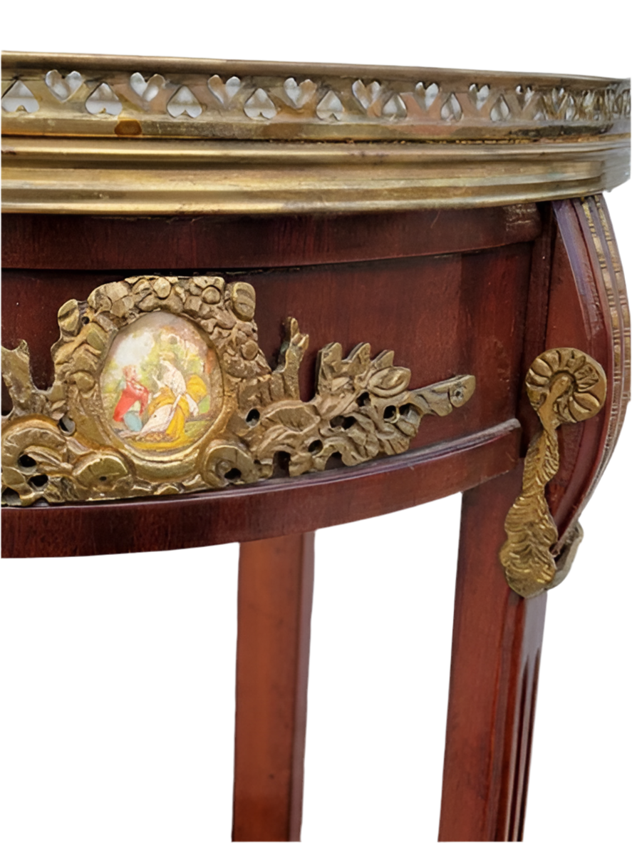 Antique French Louis XVI Style Mahogany with Brass Ormolu Accent Table