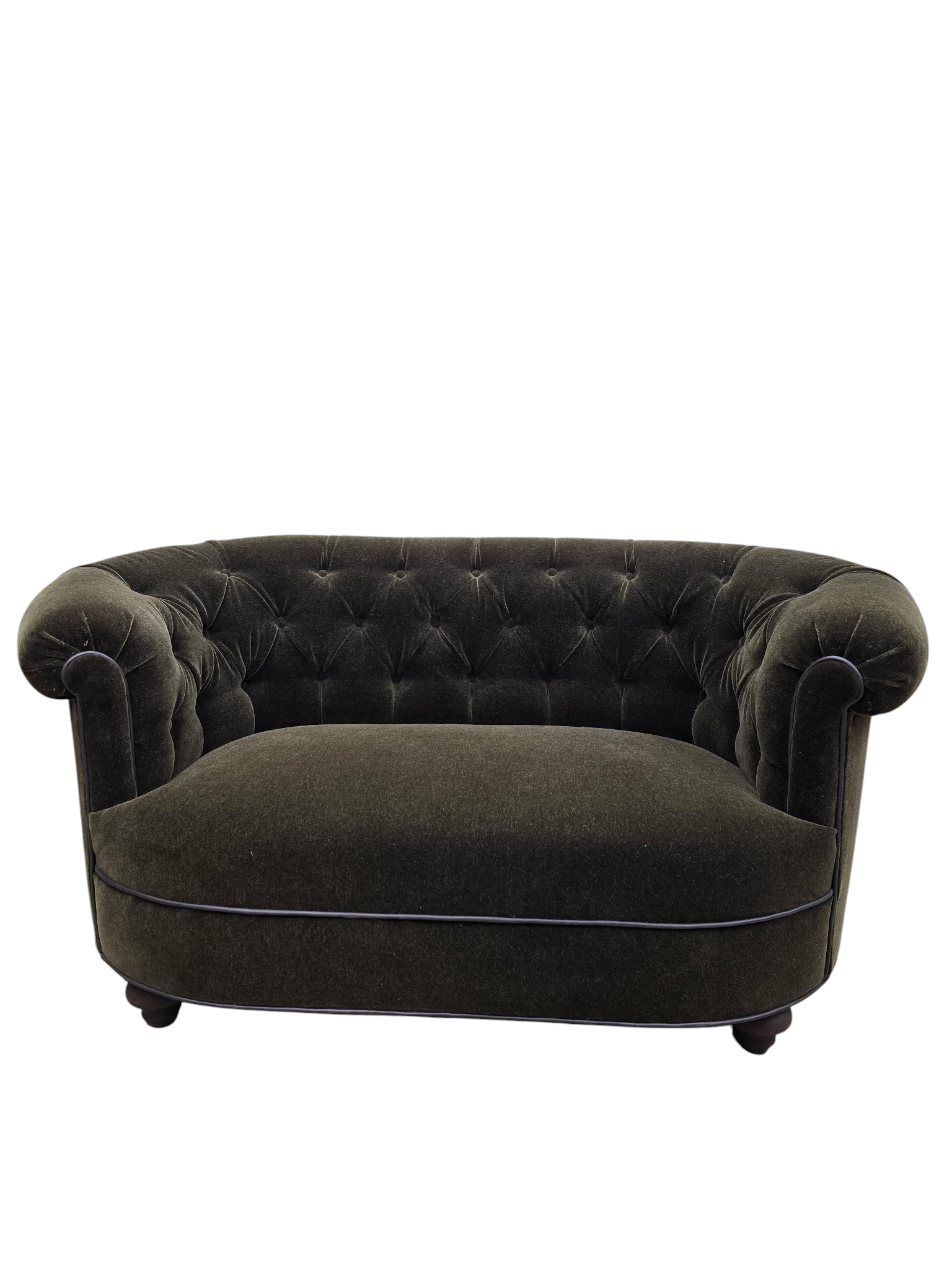 NEW - Hollywood Regency Tufted Barrel Back Loveseats Newly Reupholstered in Dark Chocolate Mohair – Pair