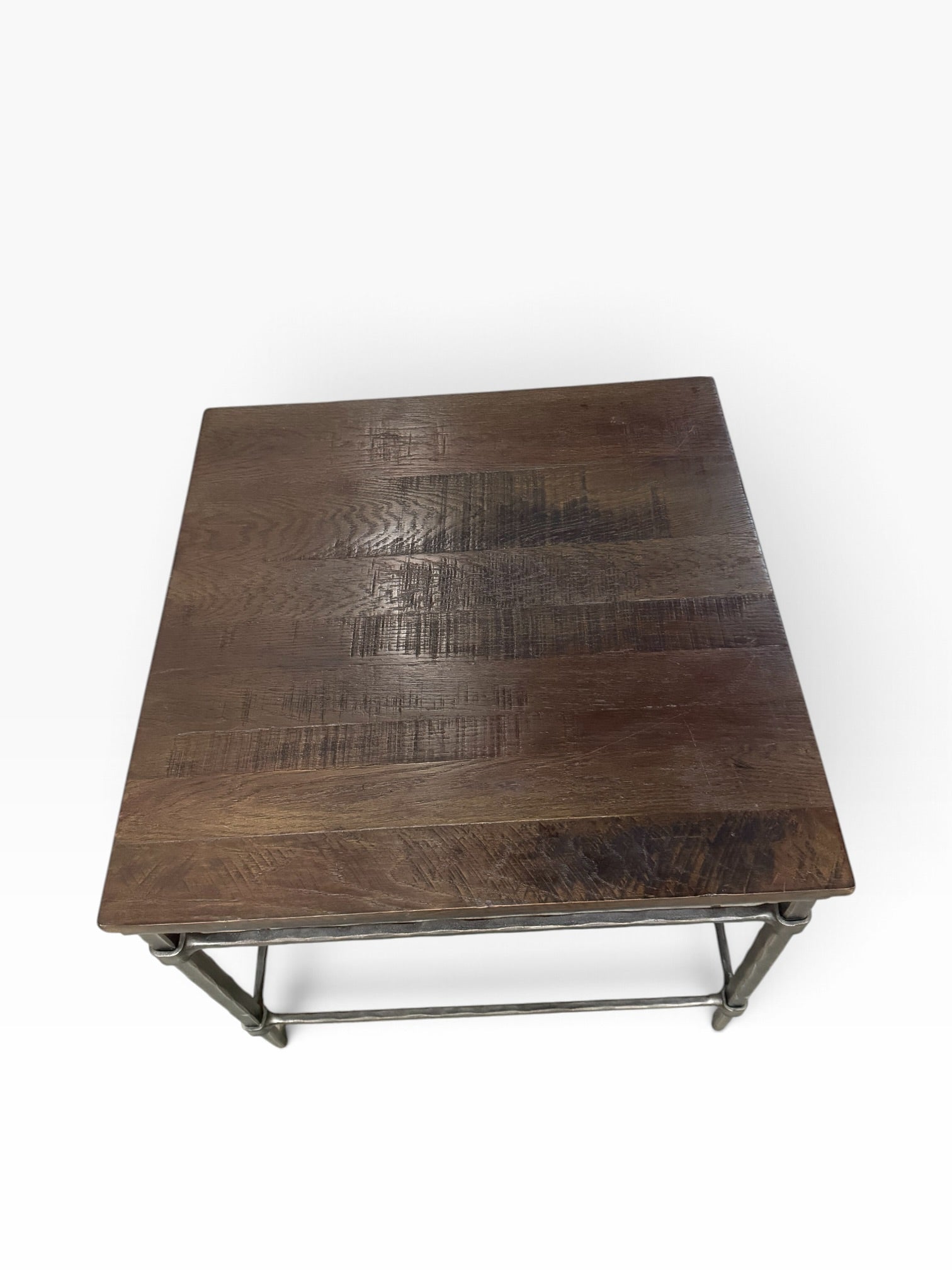 Rustic Industrial Ethan Allen Vida Reclaimed Wood and Hammered Iron Side Table