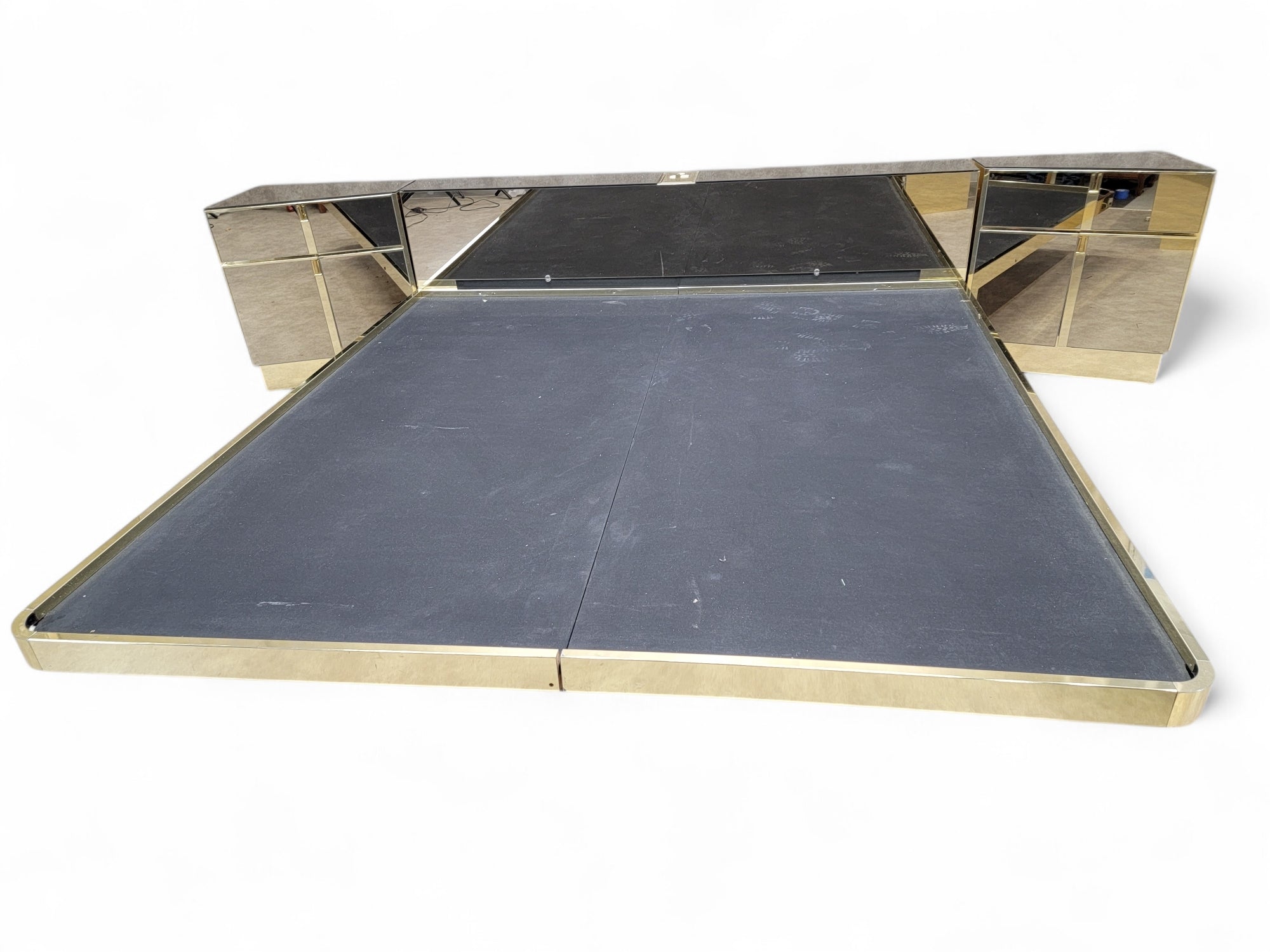 Mid Century Modern Bronze Mirrored and Brass Finish Bedroom Set