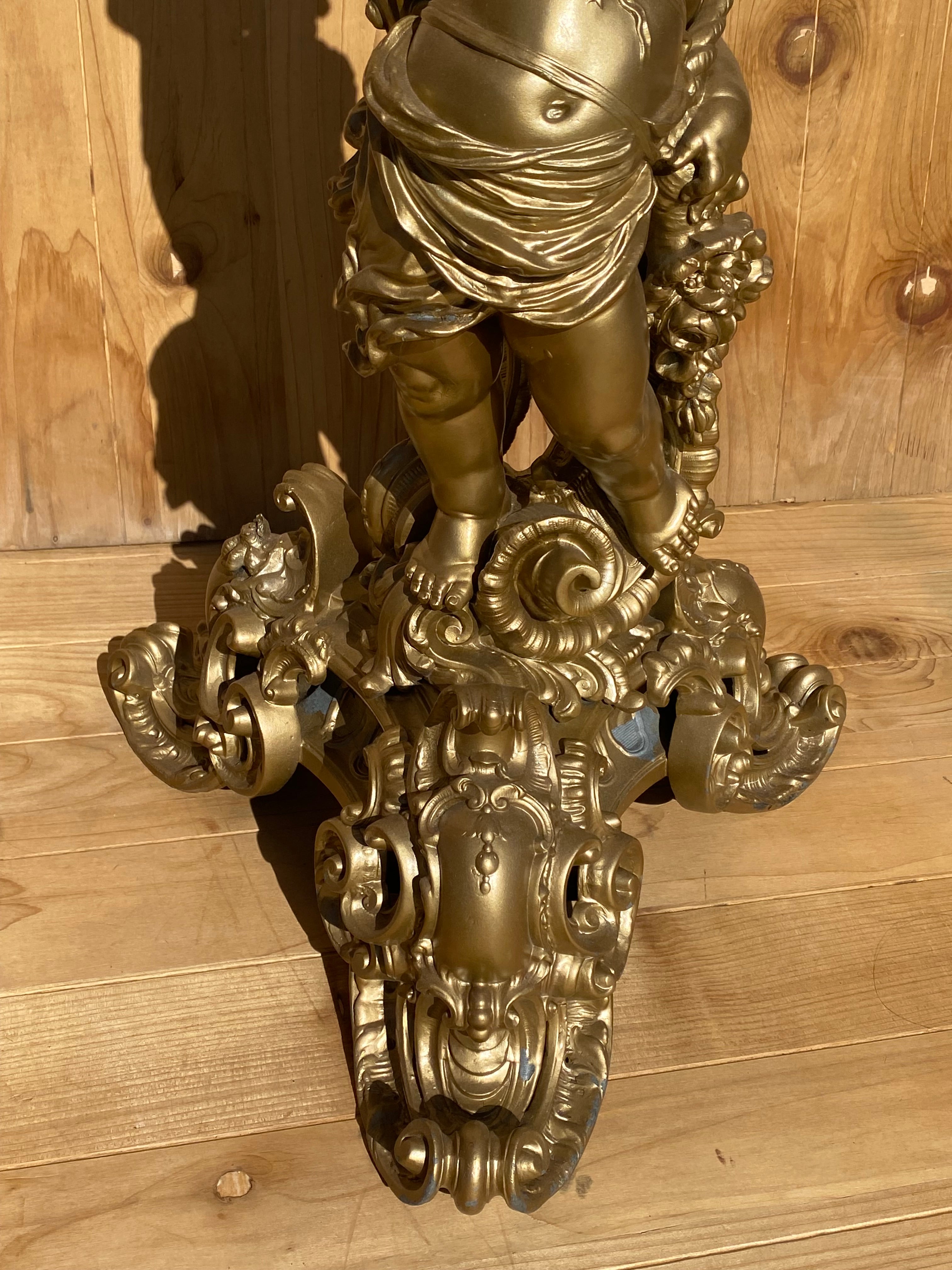 Vintage Italian Neoclassical Style Gold Ornate Cherub Putti Pedestal Plant Stand