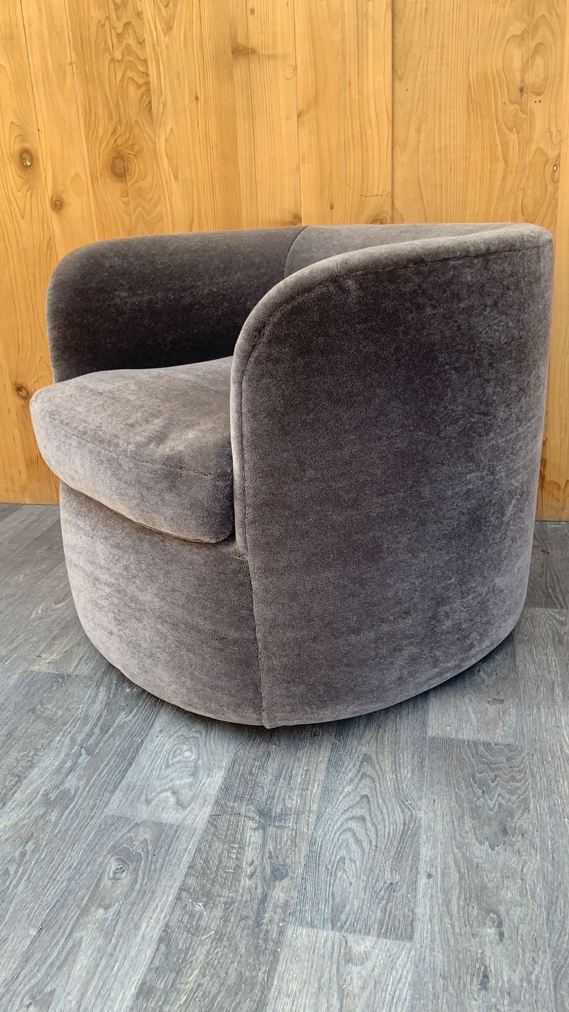 Mid Century Modern Faudet-Harrison Designed Continuous Swivel Tub Lounges for SCP England Newly Upholstered Grey Mohair - Pair