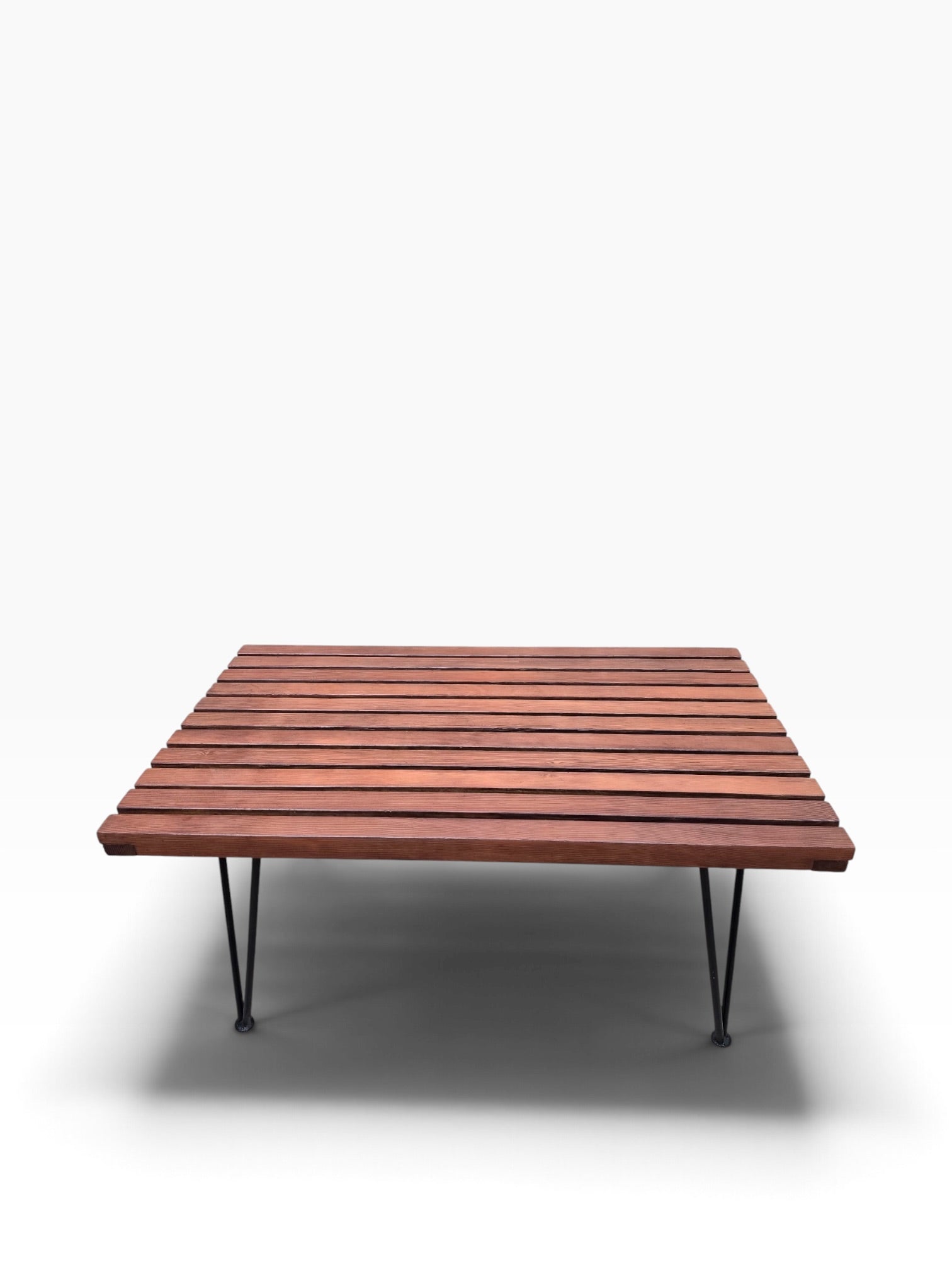 New- Mid Century Modern Pipsan Saarinen Style Slat Table Bench with Hair Pin Legs