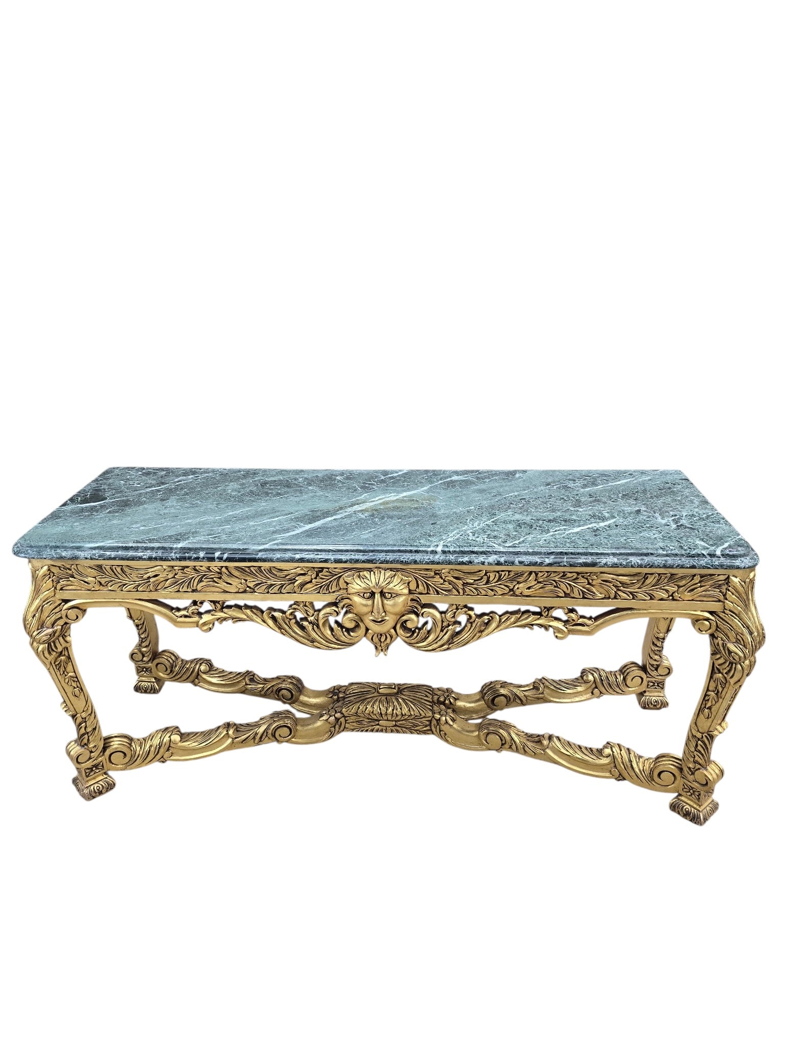 Antique French Louis XV Style Carved Giltwood Console Table with Marble Top