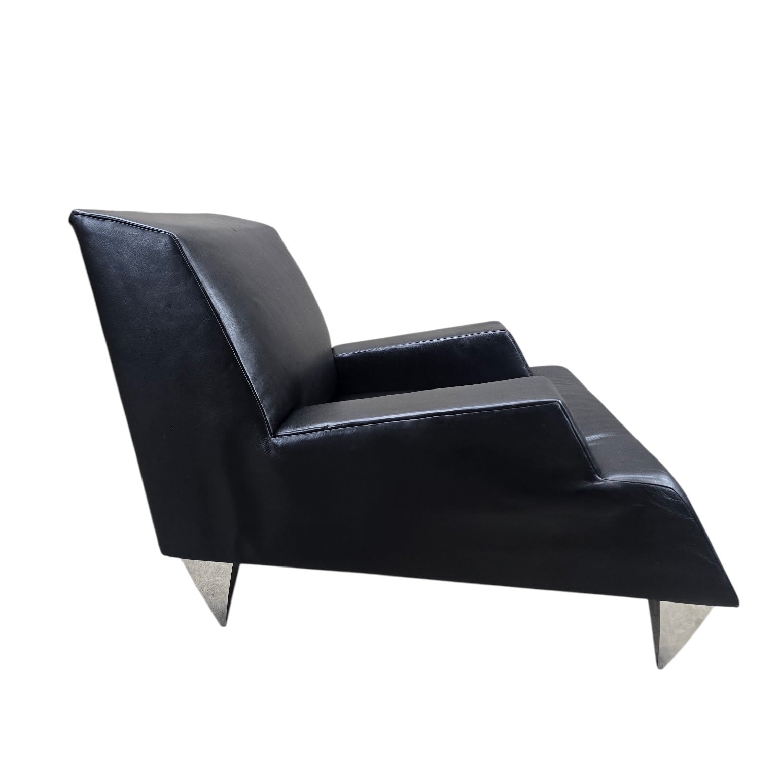 Vintage Modern Black Leather Lounge Chair and Chaise, 2-Piece Set by Catherine Chanicci