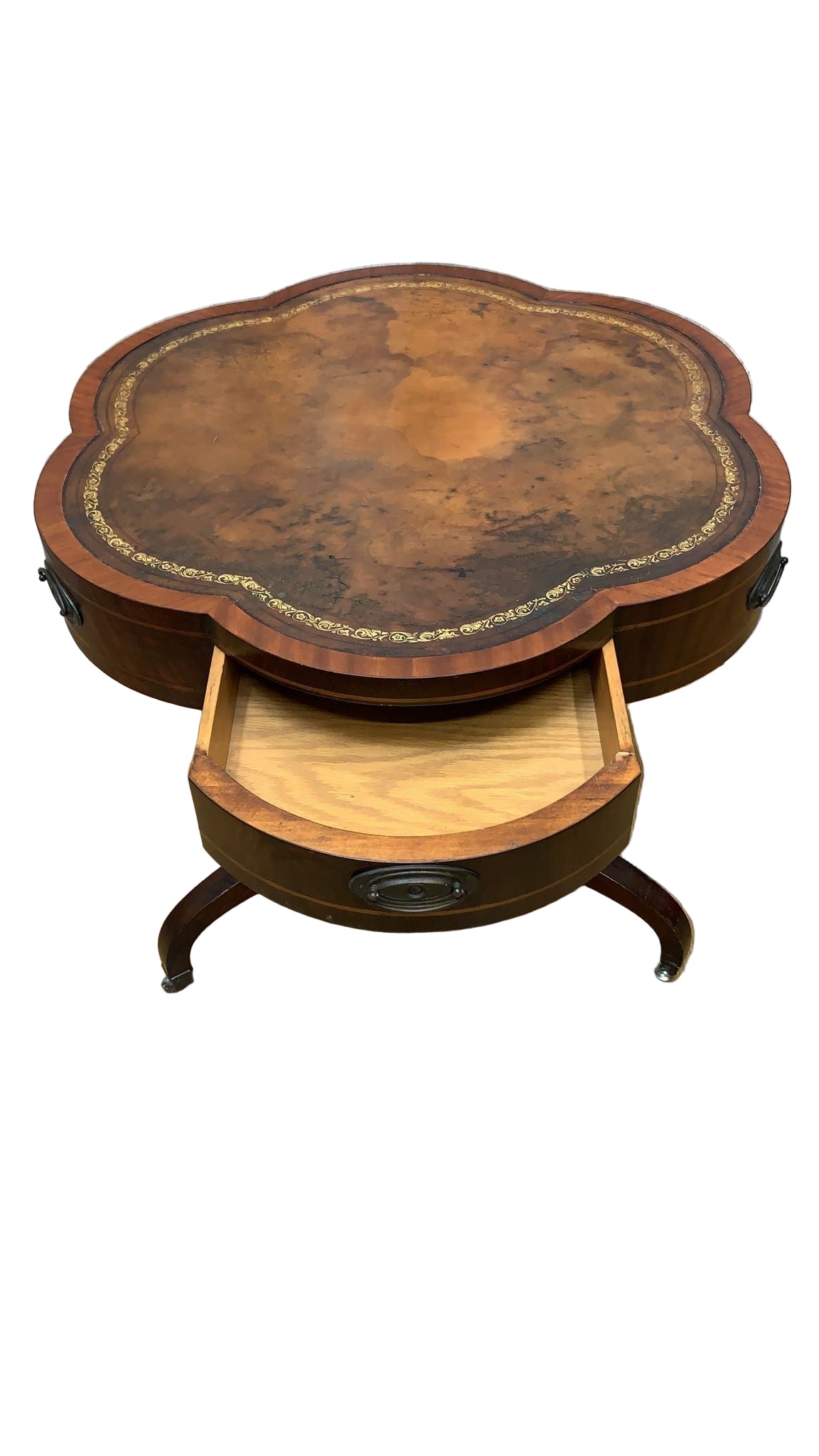 Vintage Clover Banded Flame Mahogany Drum Side Table