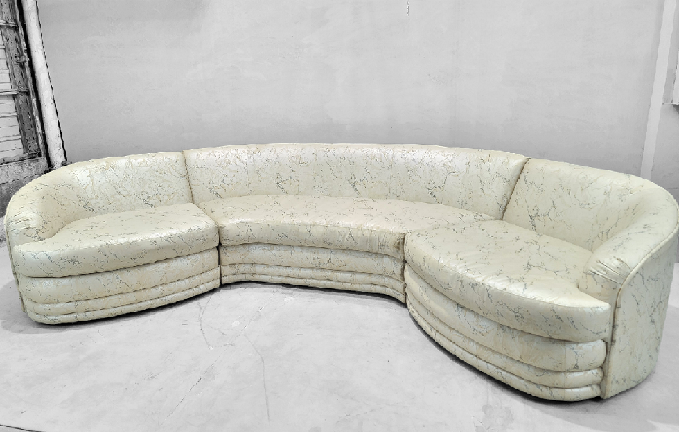 Vintage Postmodern Kagan Style Three Piece Curved Ribbed Base Sectional Sofa by Directional for Upholstery