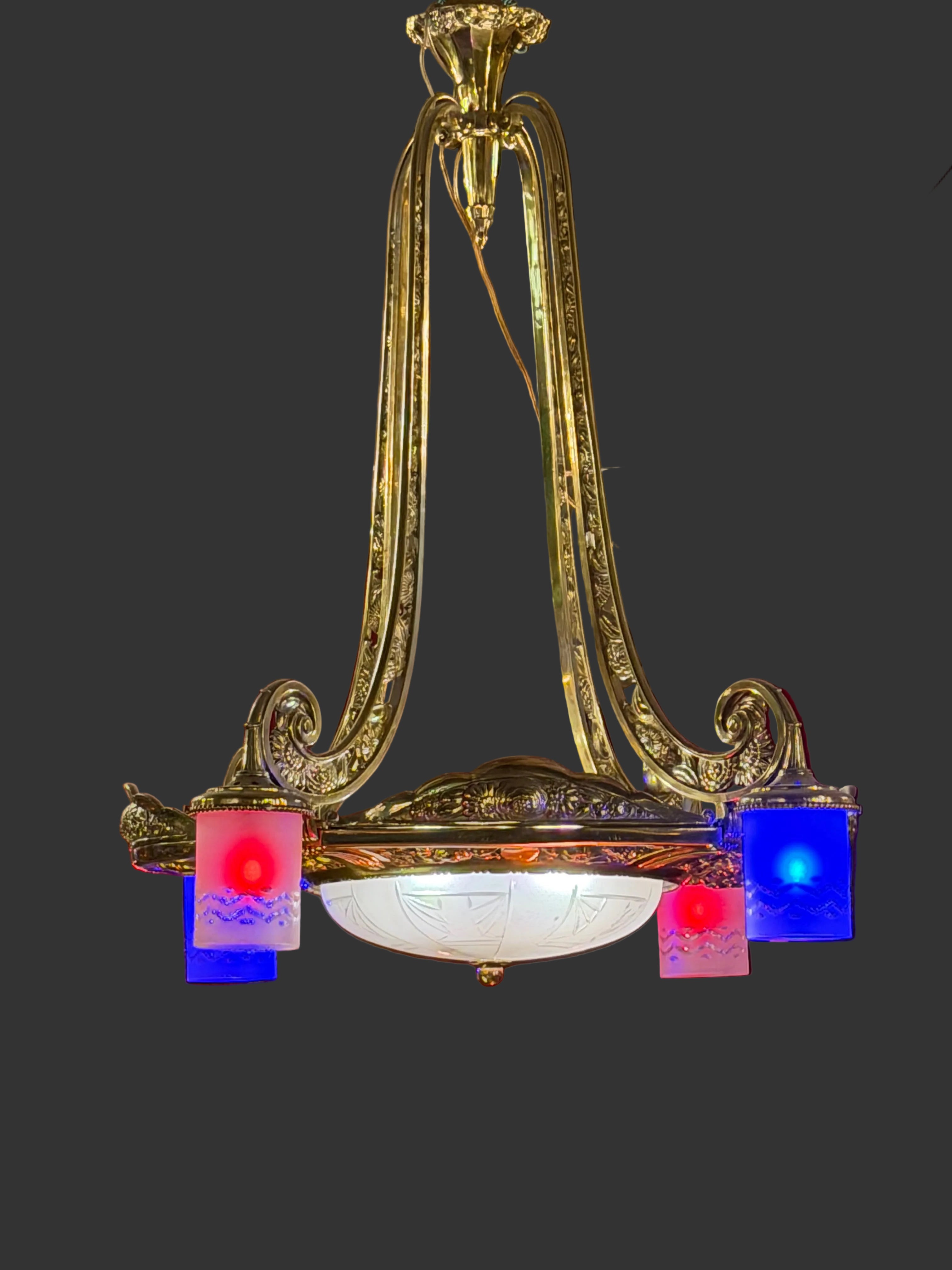 Antique Art Deco - Neoclassical Brass Chandelier