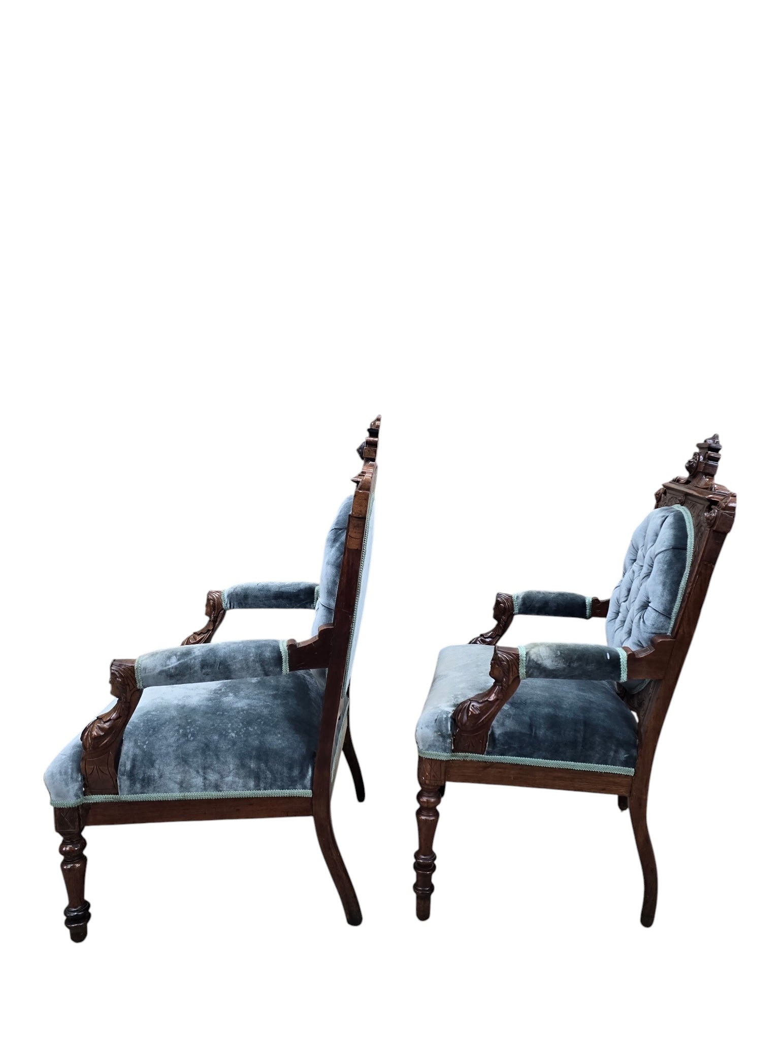 Antique Renaissance Revival Carved Chairs by John Jelliff - Set of 2