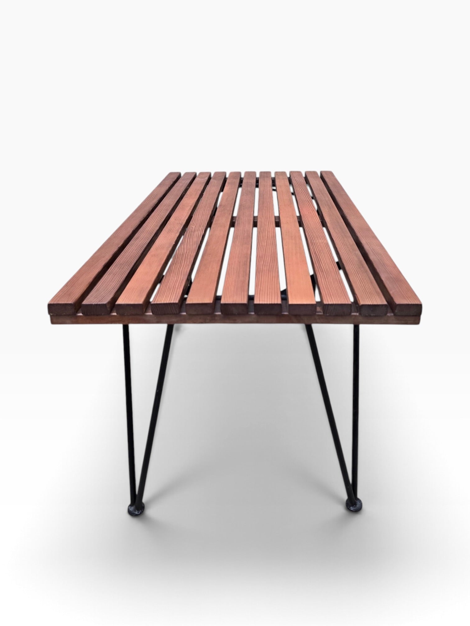 New- Mid Century Modern Pipsan Saarinen Style Slat Table Bench with Hair Pin Legs