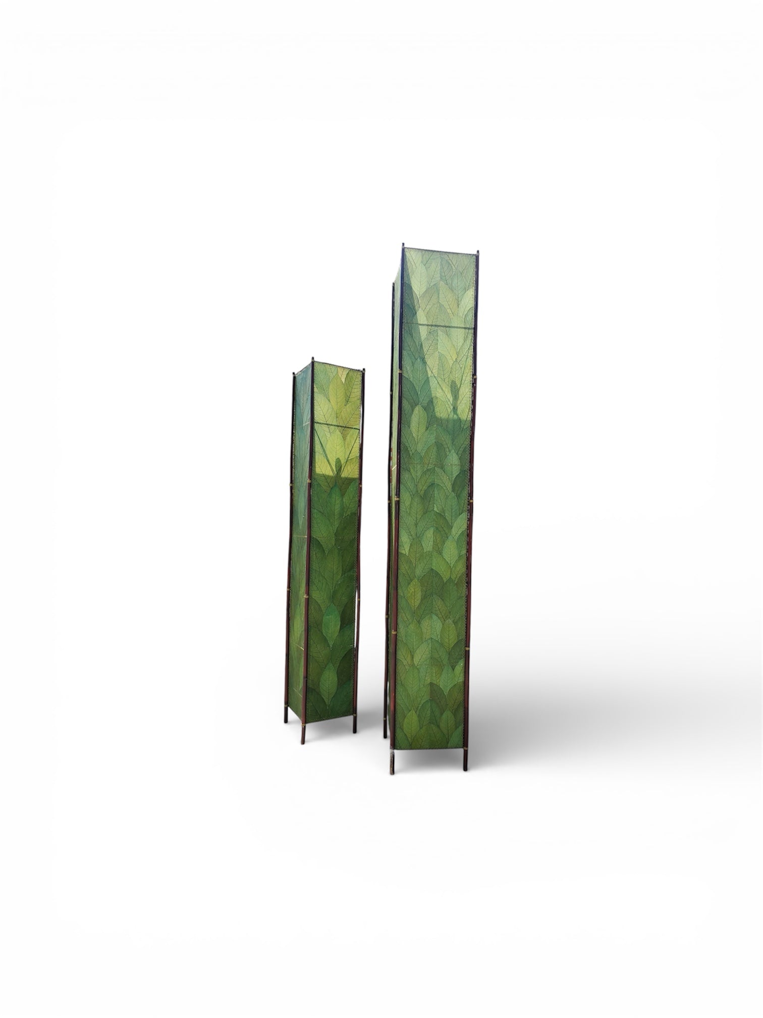 New - Coastal Green Leaf Bamboo Floor Lamps - Set of 2