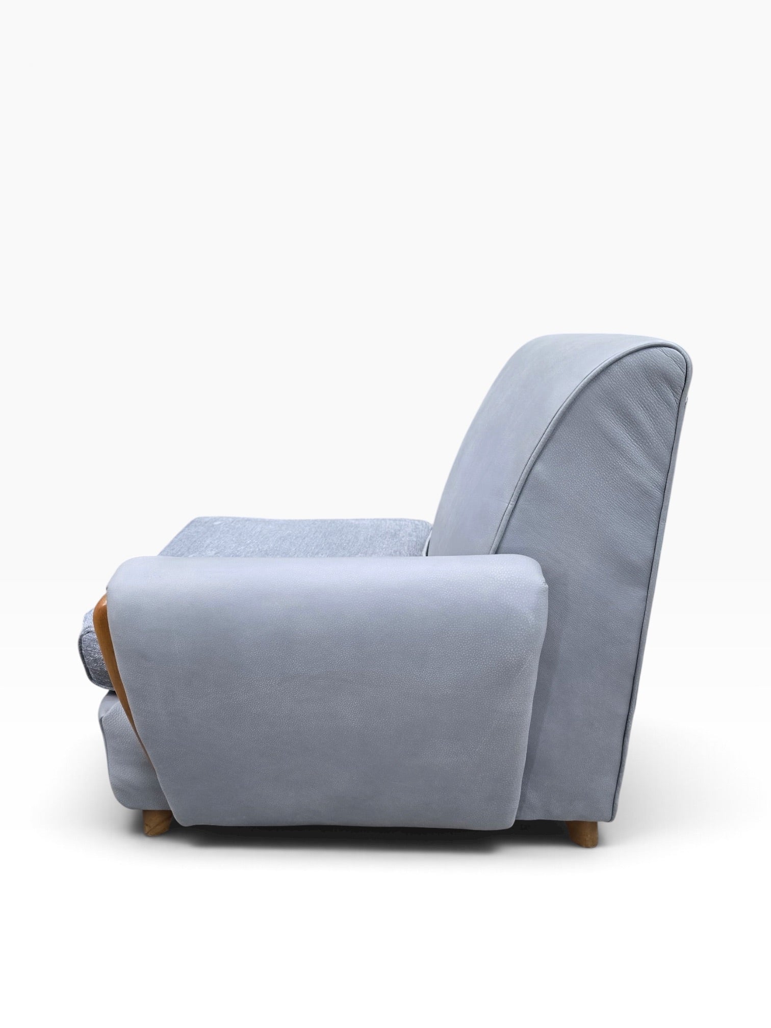 Mid Century Modern Heywood Wakefield Modular Sectional Sofa Newly Reupholstered in Powder Blue Holly Hunt Leather
