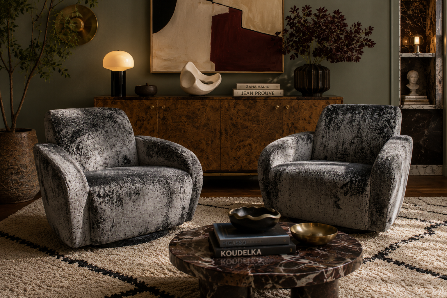 Postmodern Vladimir Kagan Swivel Lounge Chairs Newly Reupholstered - Pair