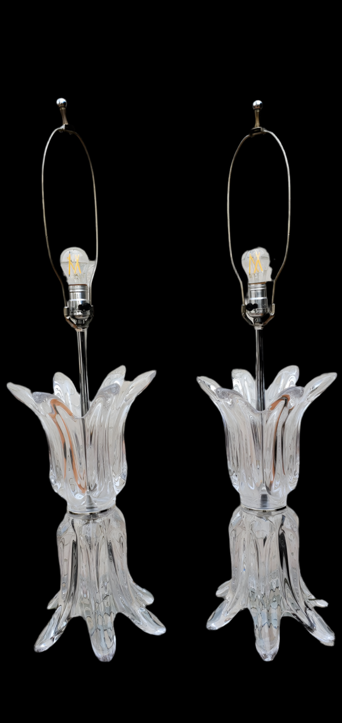 Hollywood Regency French Art Vannes Crystal Table Lamps - Pair